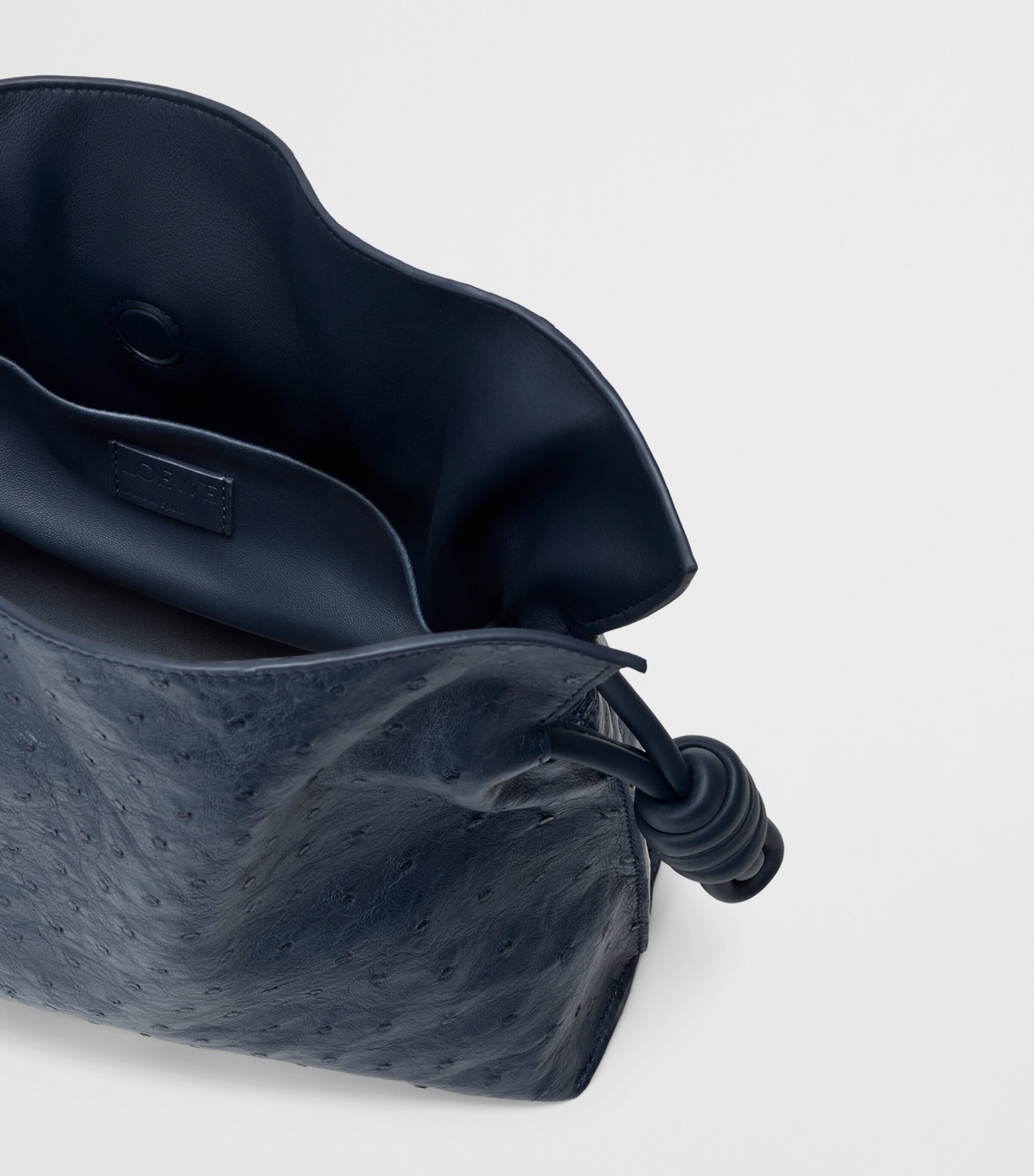 LOEWE Medium Ostrich Leather Flamenco Clutch Bag Deep Navy Image 5