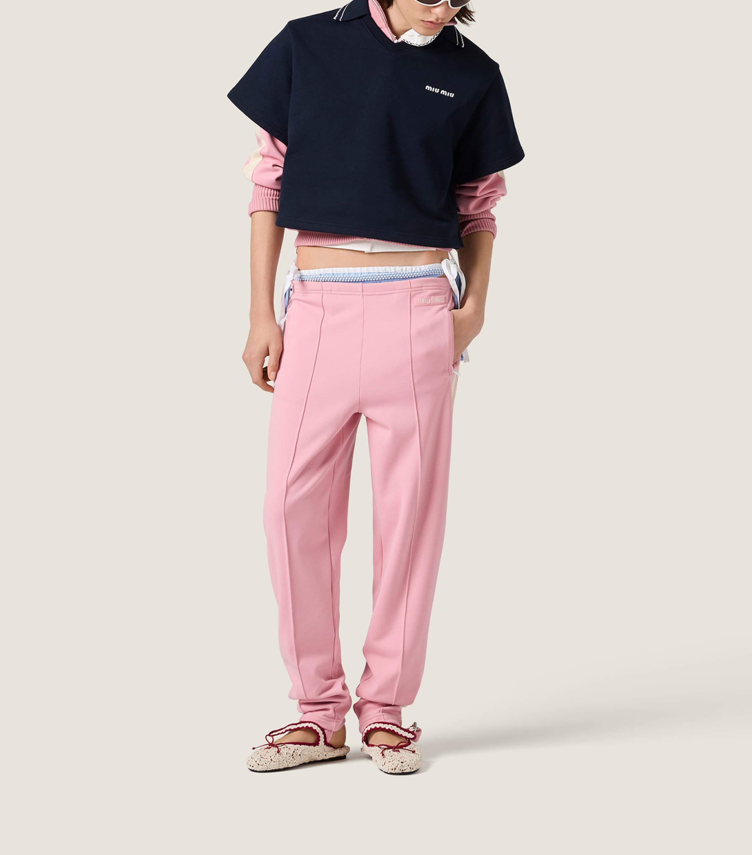Miu Miu Womens Cotton Cropped Logo Sweatshirt Blue Image 2