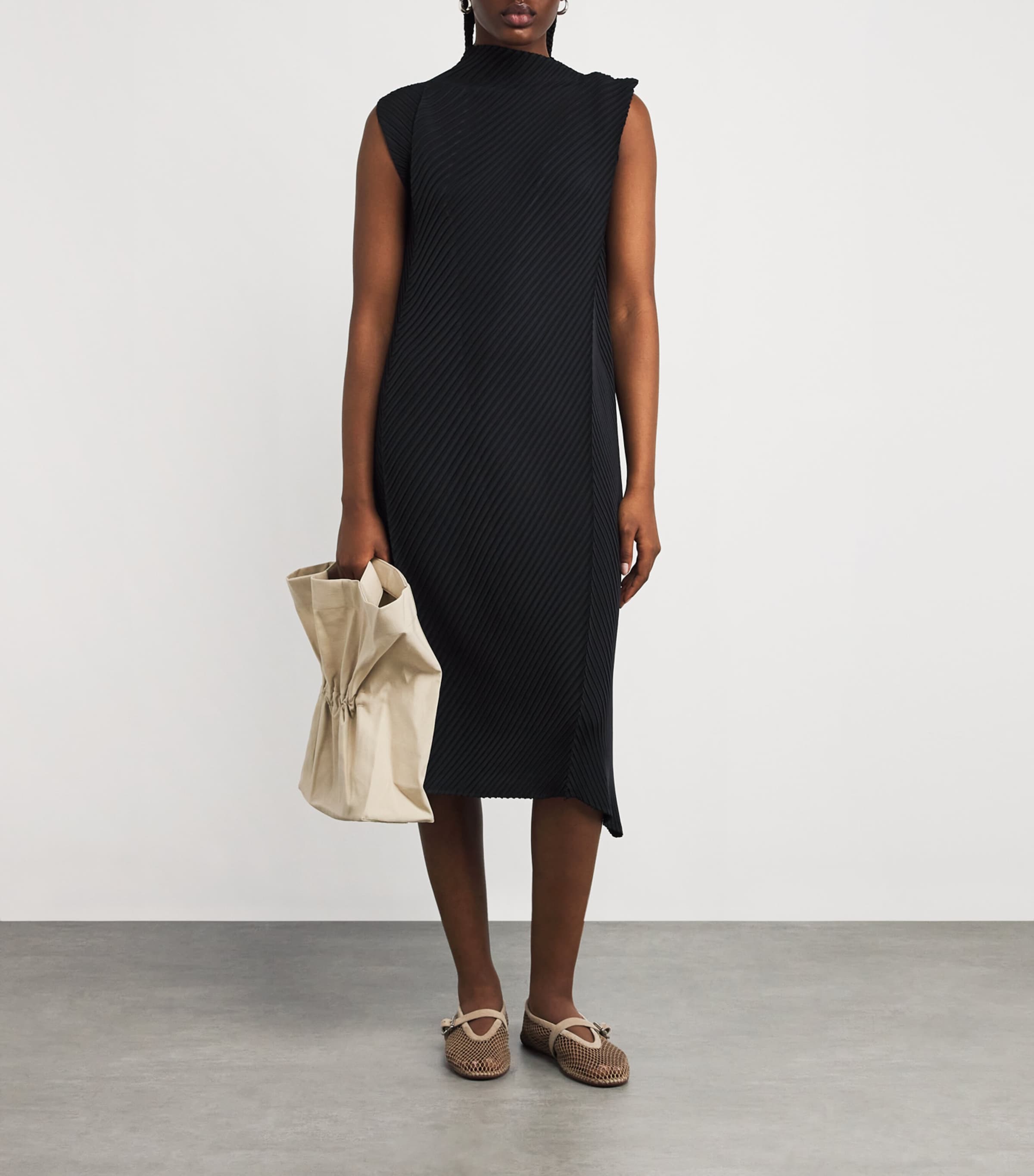 Issey Miyake Black Soft Fold Pleats Midi Dress | Harrods US