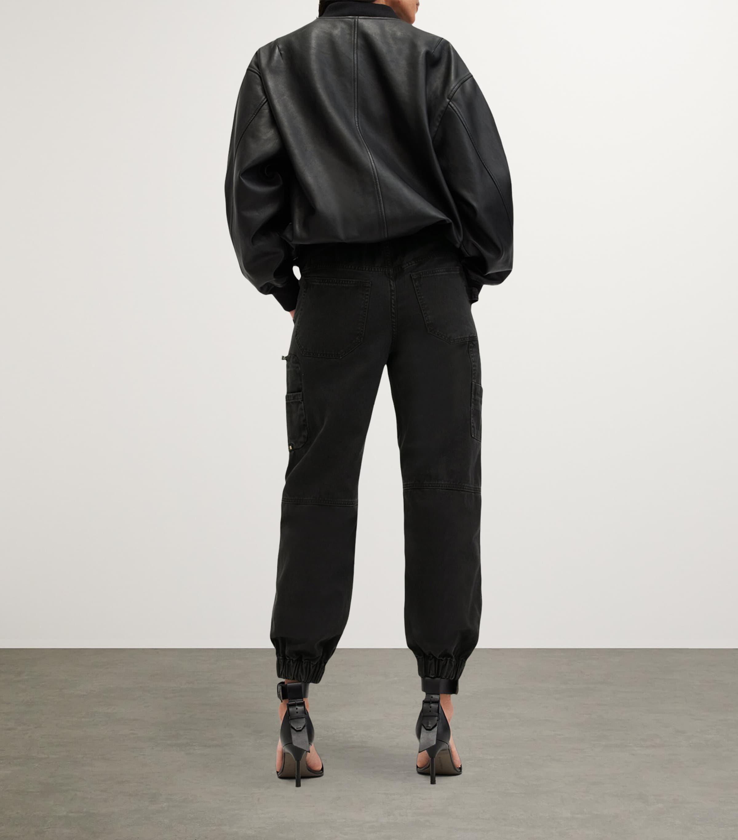 AllSaints Womens Denim Florence Cargo Trousers Washed Black Image 3