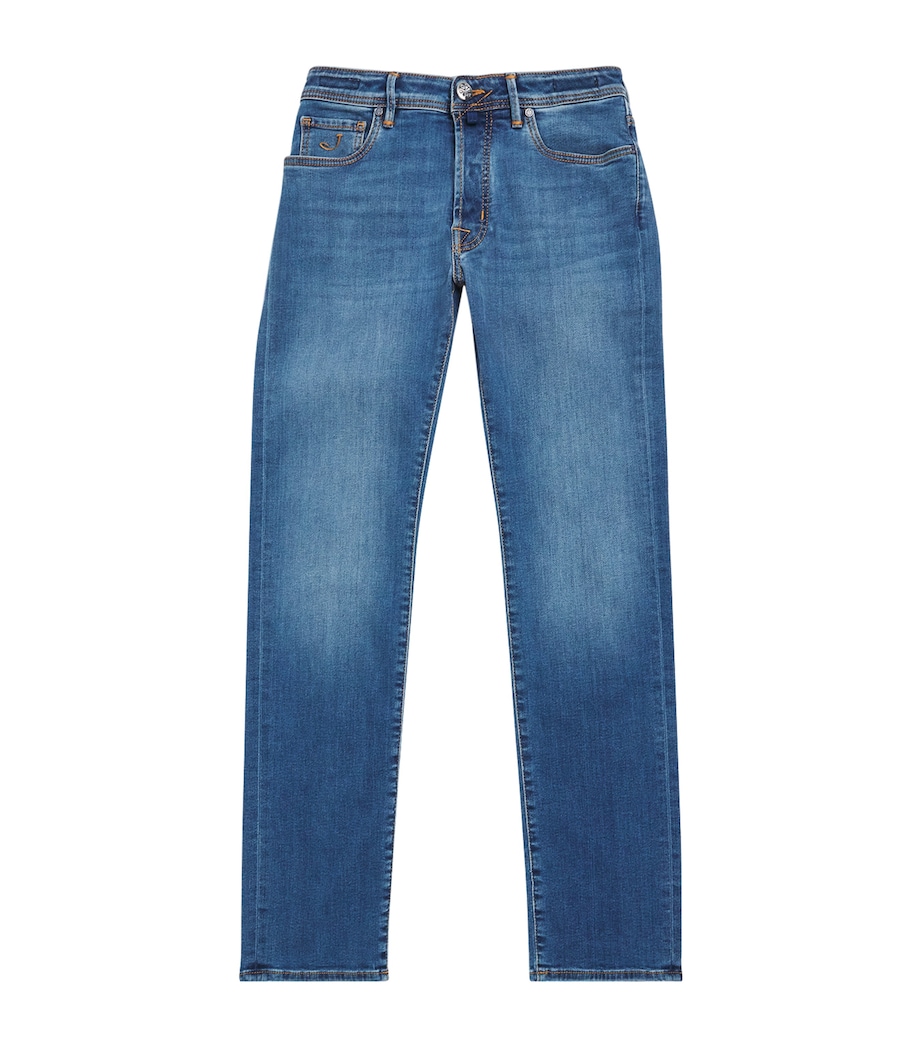 Jacob Cohën Mens Crocodile Leather Patch Straight Jeans Medium Blue Image 1