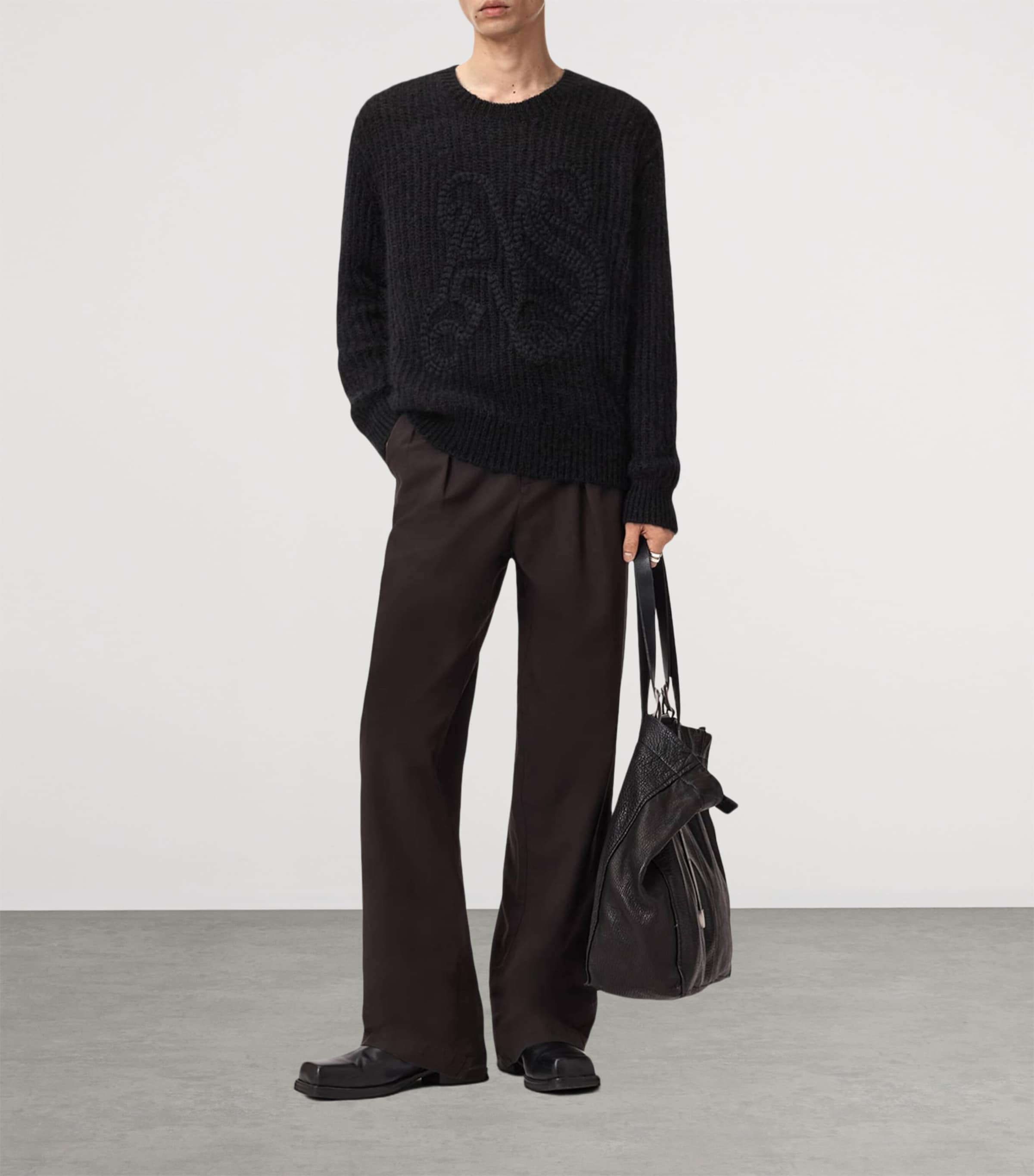 AllSaints Mens Embroidered Chainy Sweater Black Image 6