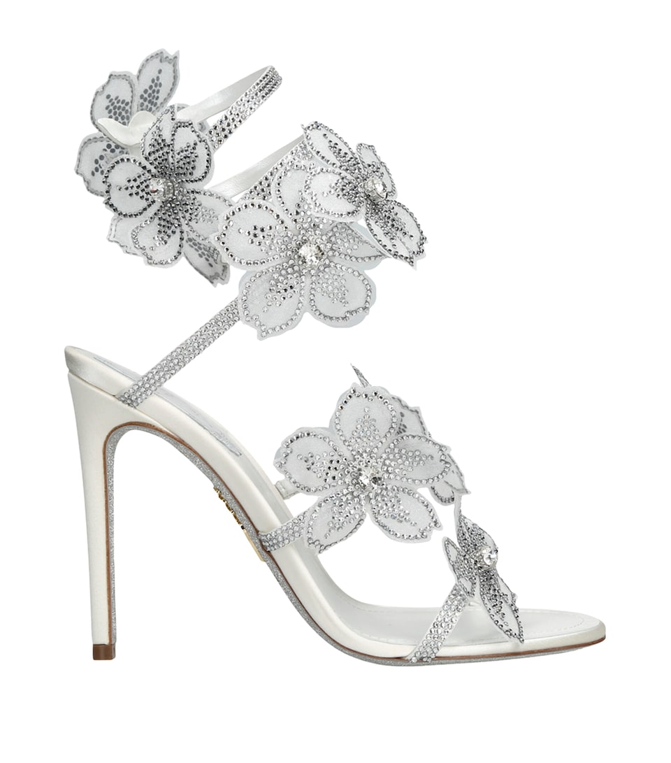 René Caovilla Satin Floral Cleo Sandals 105 White