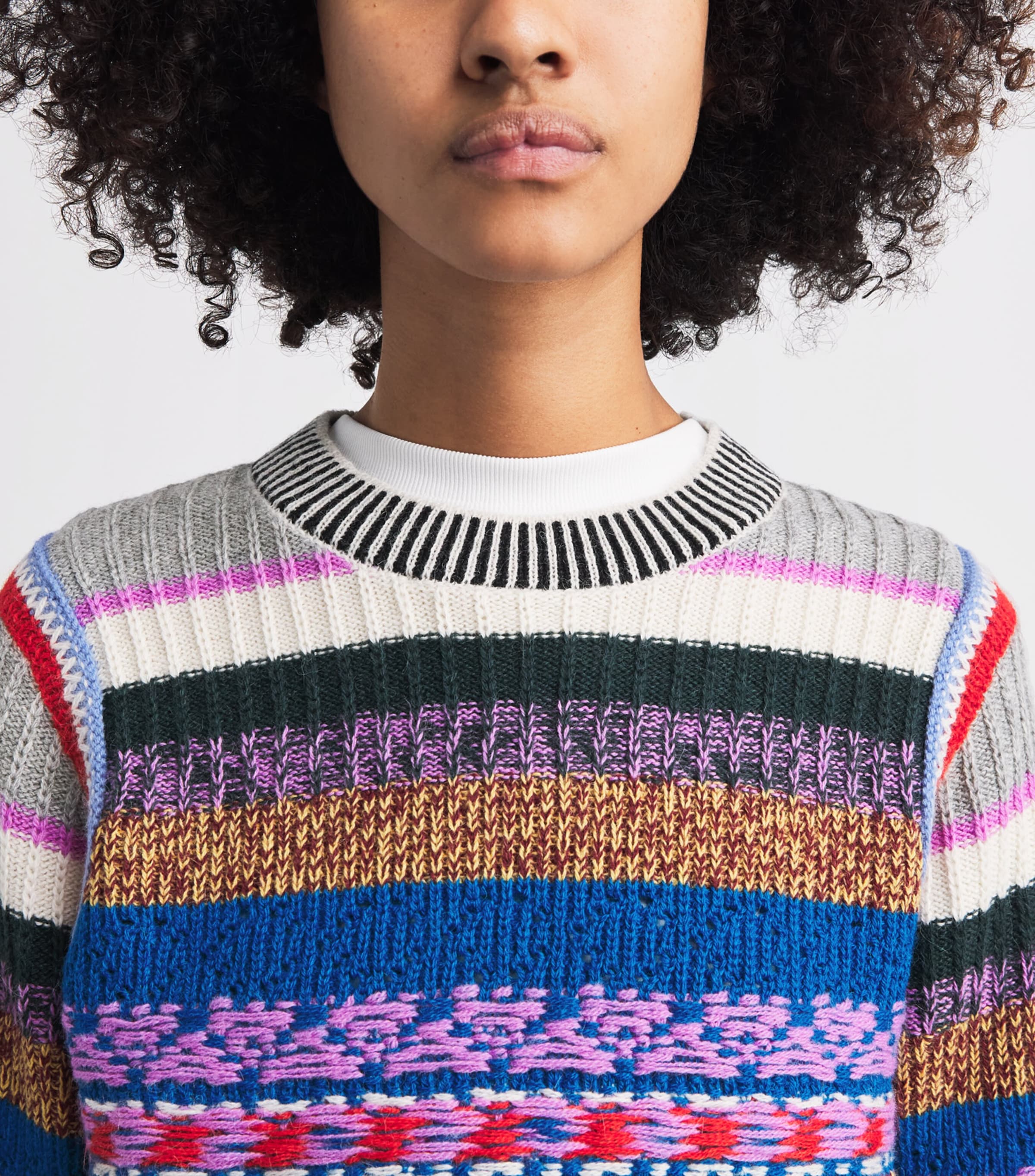 MOTHER Womens Alpaca-Wool The Extra Crop Sweater Multi Stripe Image 3
