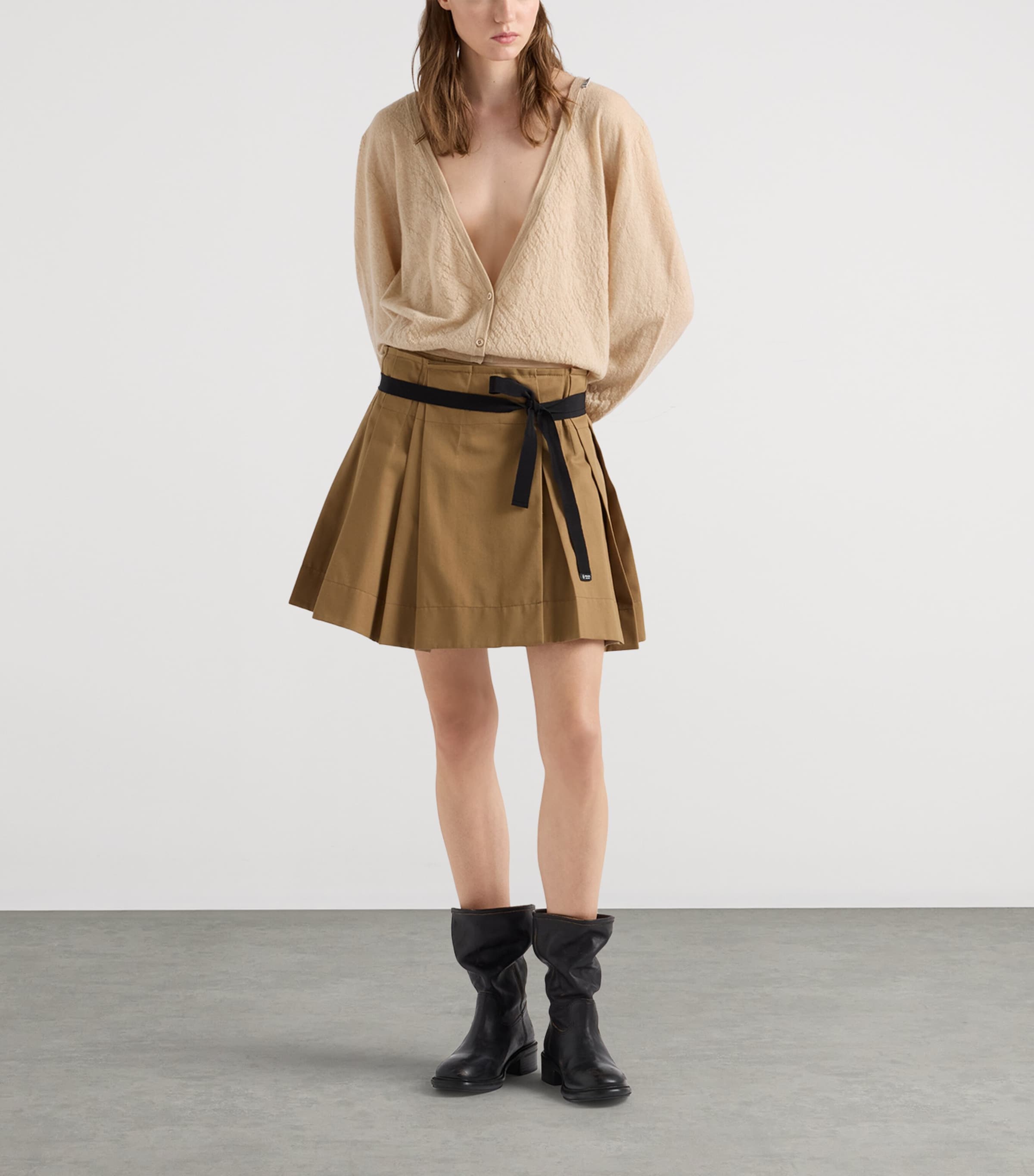 Prada Womens Gabardine Pleated Skirt Brown Image 2