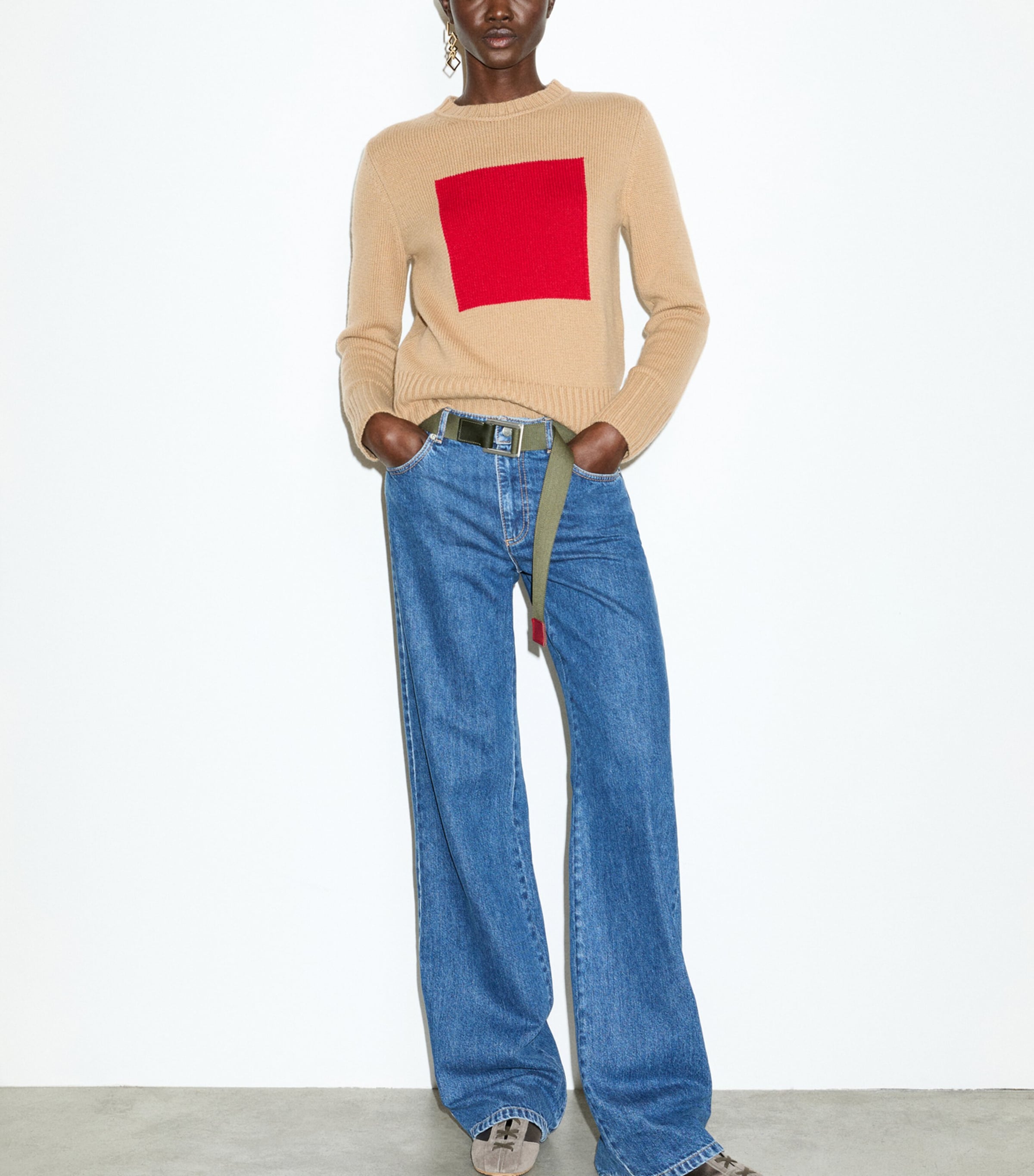 MAX&Co. Womens Wool-Cashmere Square Sweater Camel Image 2