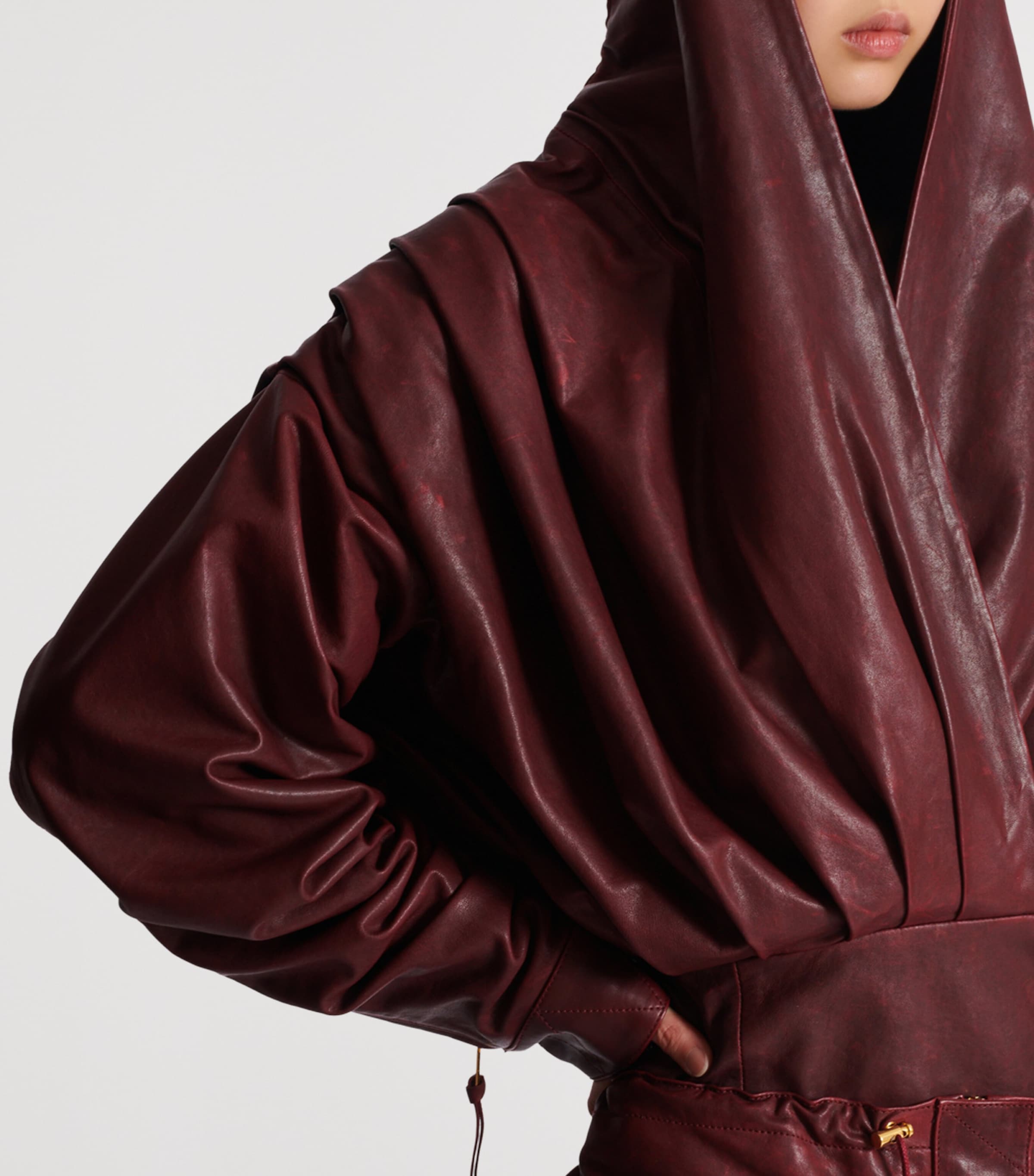 Leather Hooded Mini Dress 3AR AUBERGINE Image 6