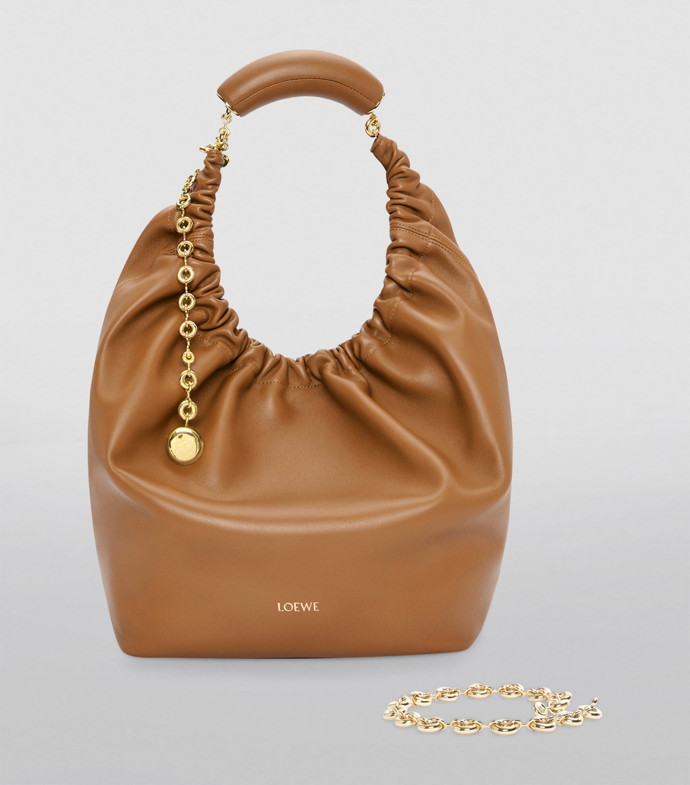 Medium Leather Squeeze Top-Handle Bag OAK Image 6