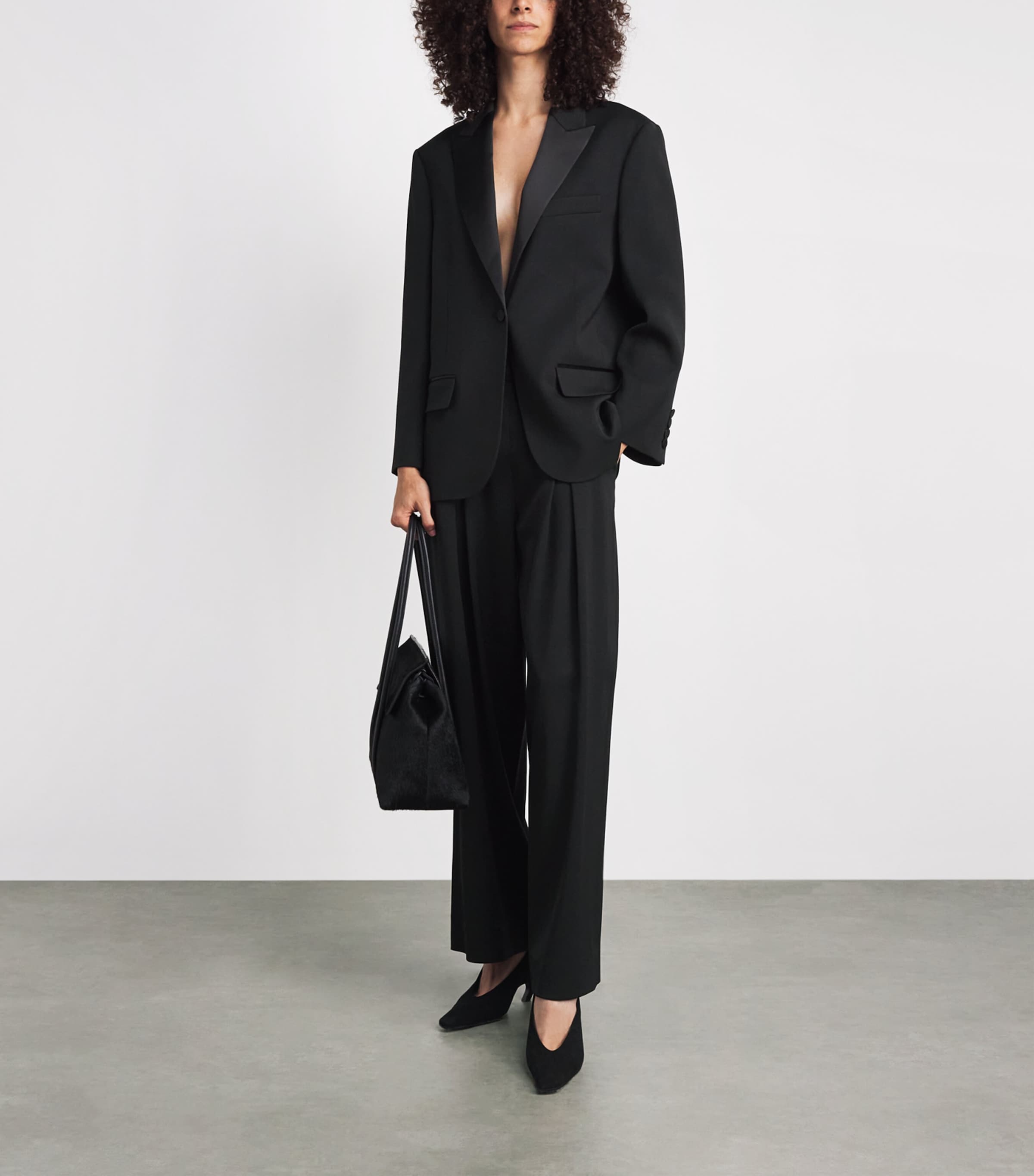 ME+EM Womens Wool-Blend Exaggerated Taper Tux Trousers Black Image 2