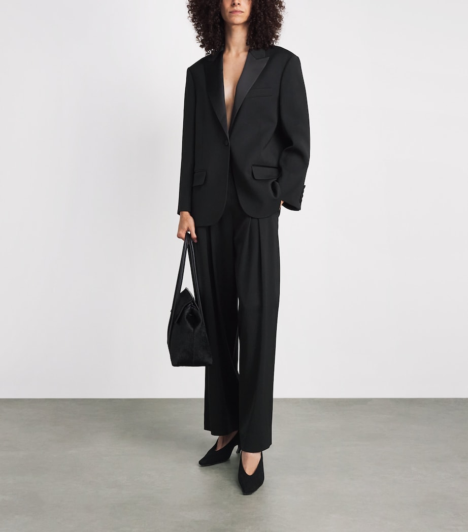 ME+EM Womens Wool-Blend Exaggerated Taper Tux Trousers Black Image 2