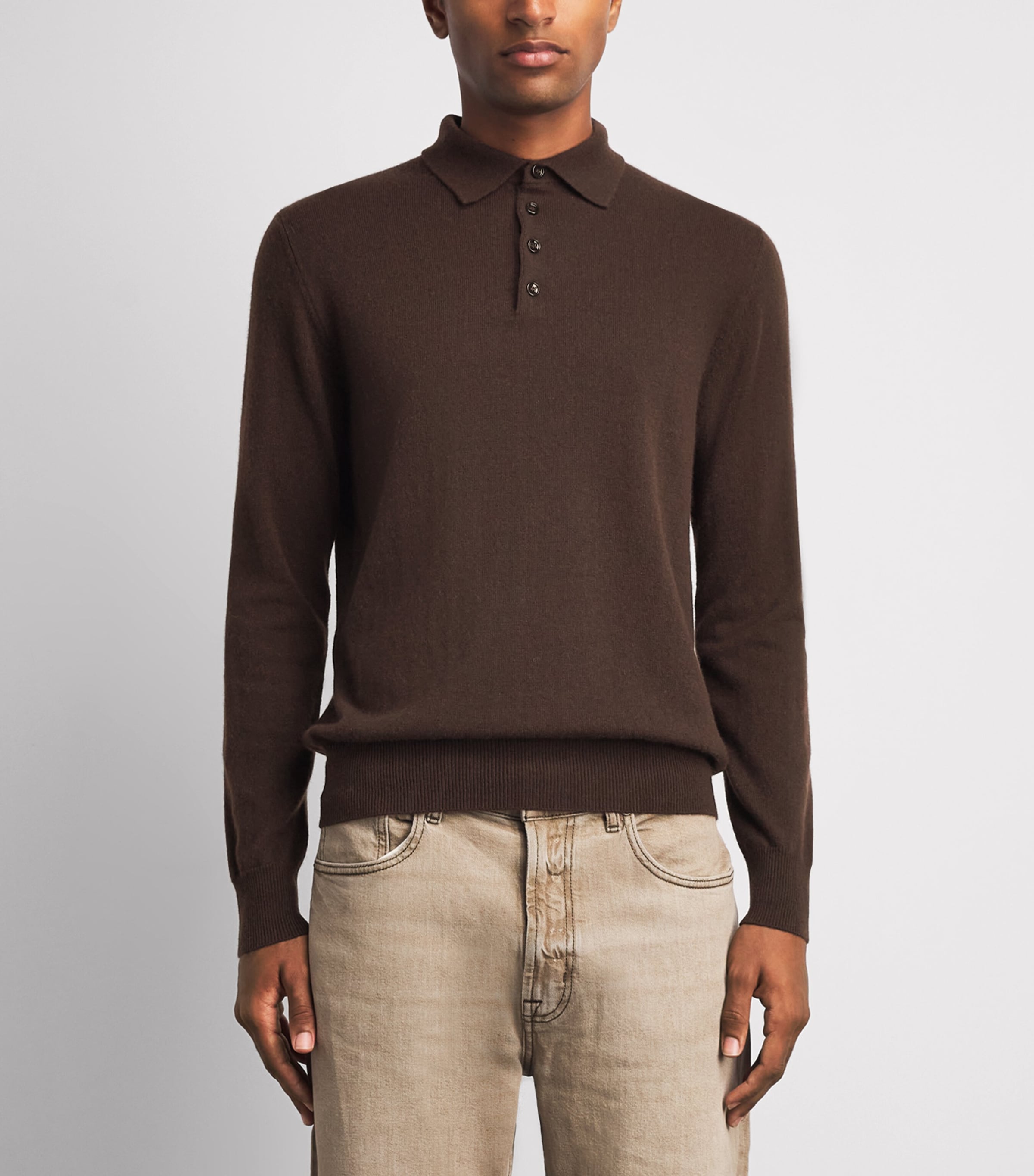 Allude Mens Virgin Wool Open-Collar Polo Sweater Image 4