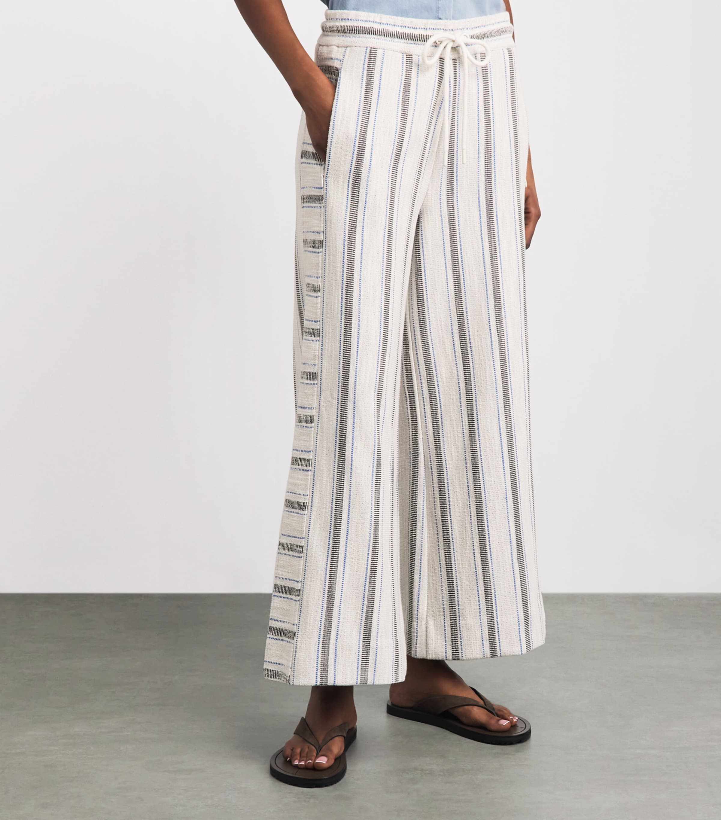 ME+EM Womens Stripe Cropped Wide-Leg Trousers Light Cream Multi Image 4