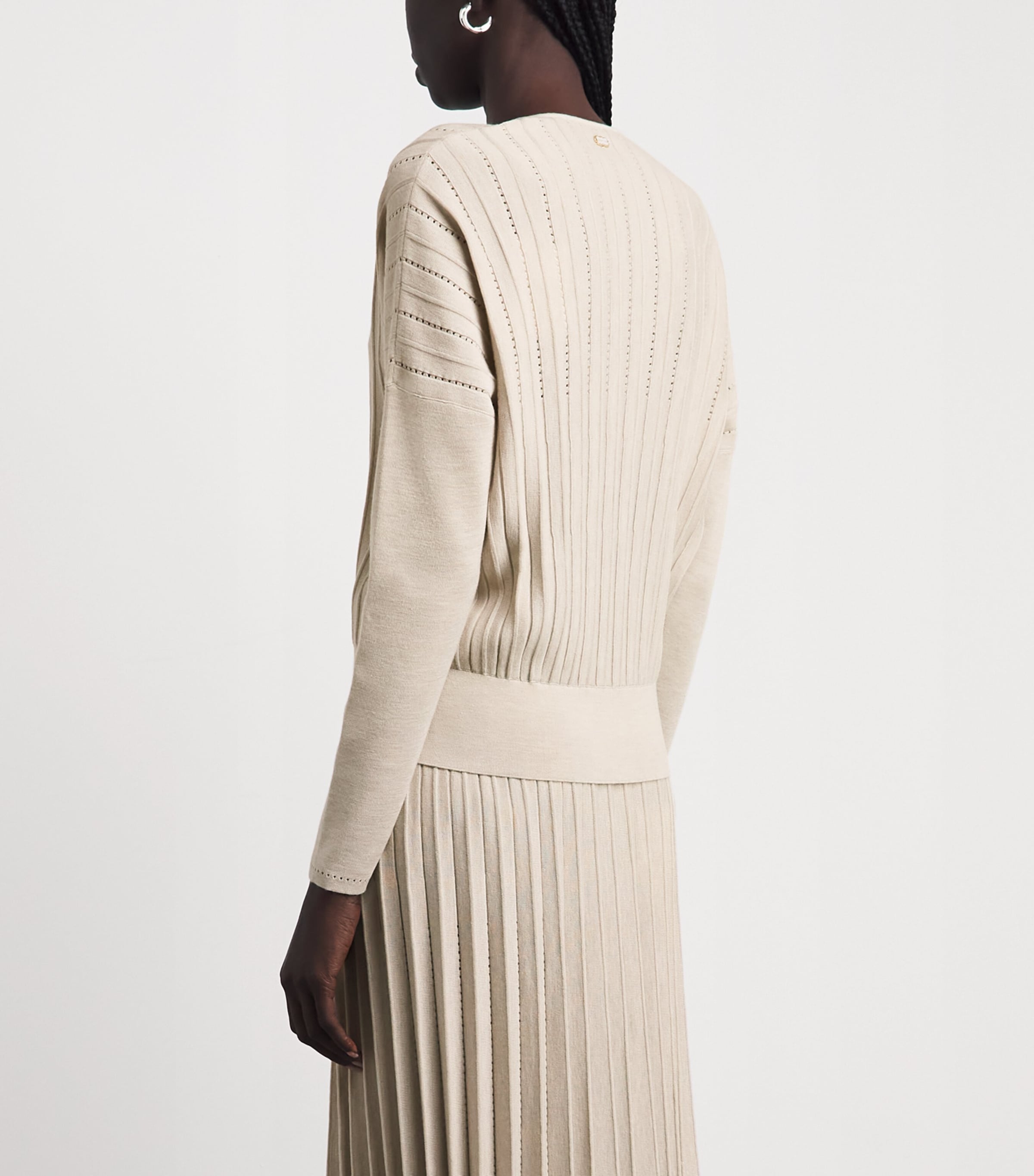 Agnona Womens Plissé V-Neck Sweater Beige Greige Image 5