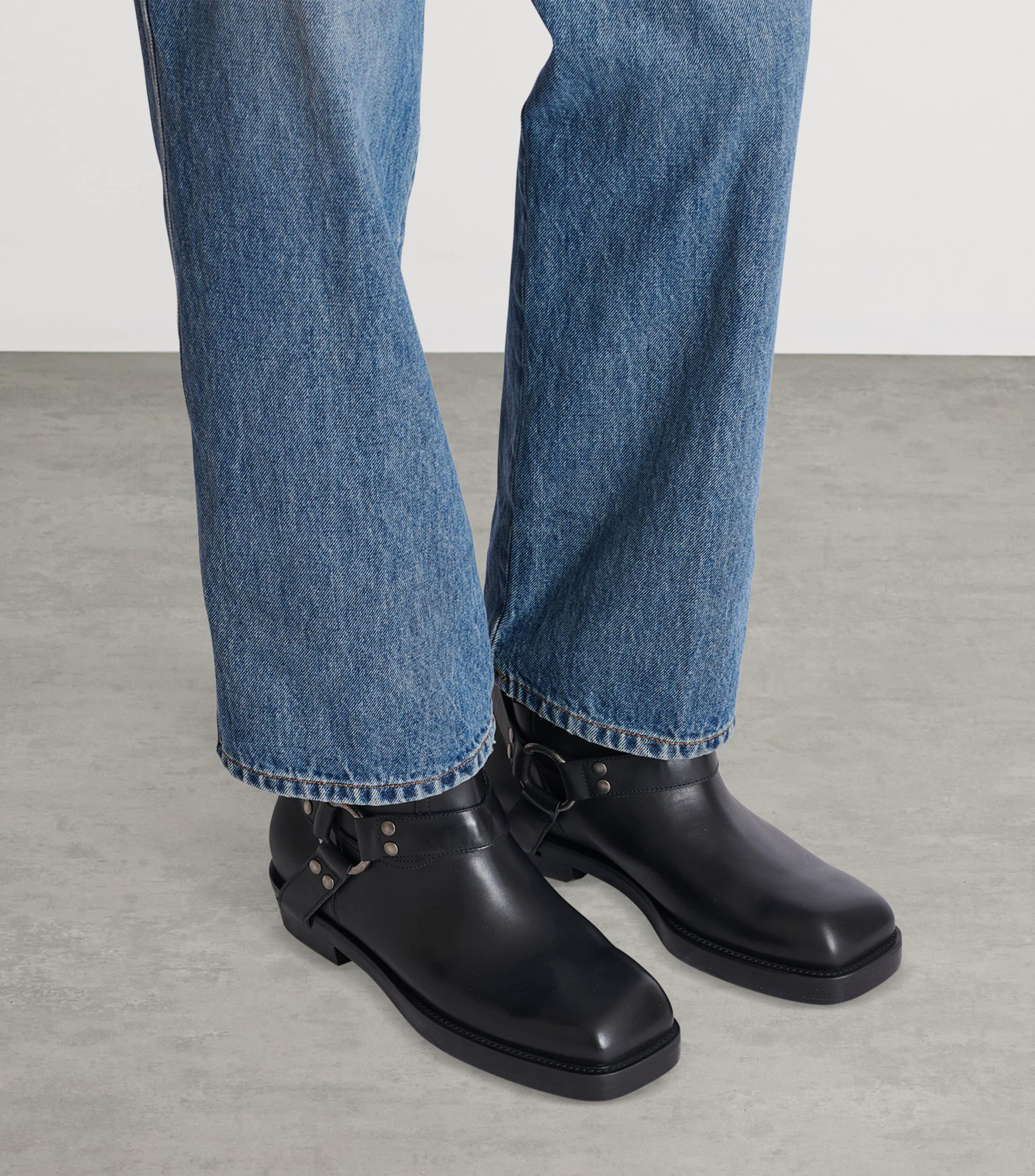 Leather Biker Ankle Boots 0PA NOIR Image 3