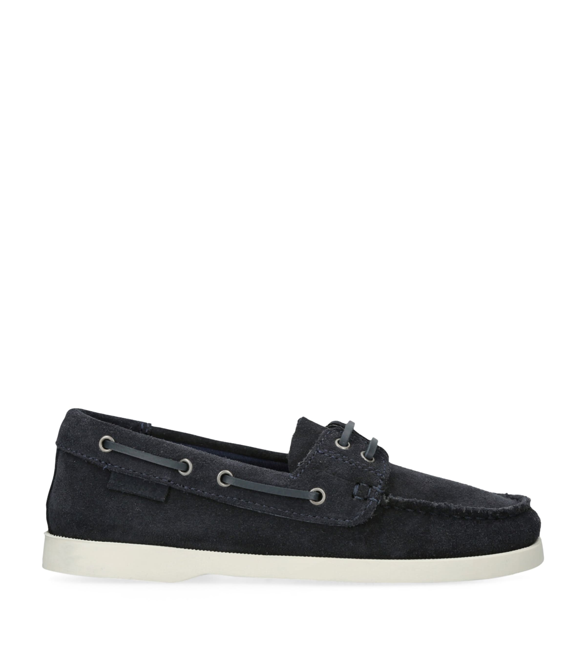 Manebi Suede Boat Shoes Navy Image 1
