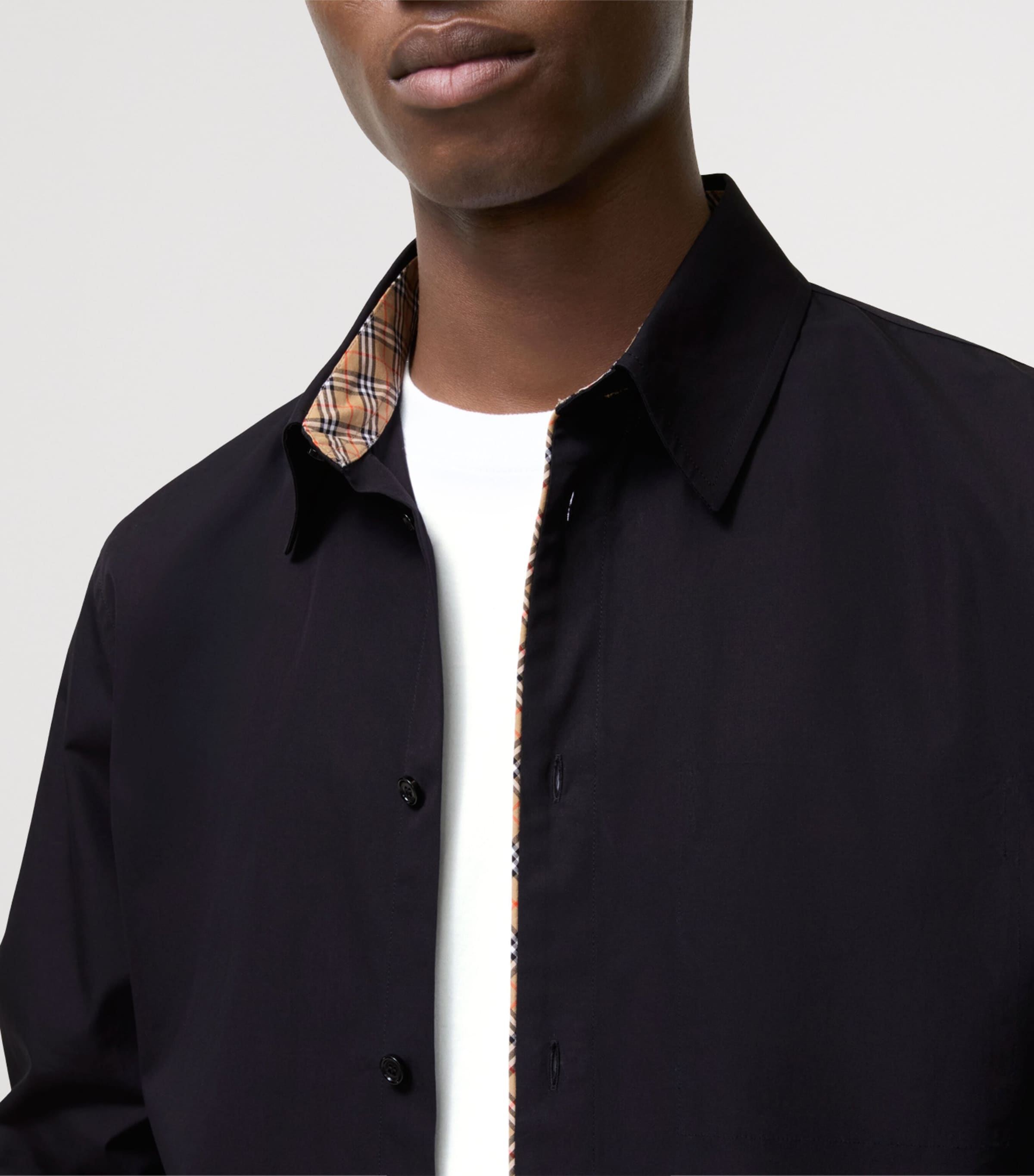 Burberry Mens Cotton Check-Trimmed Shirt Black Image 3