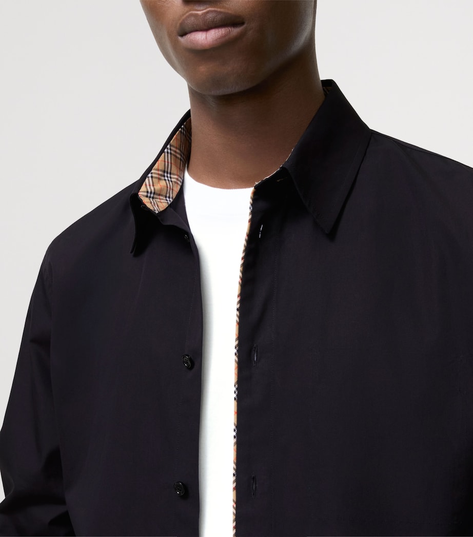 Burberry Mens Cotton Check-Trimmed Shirt Black Image 3