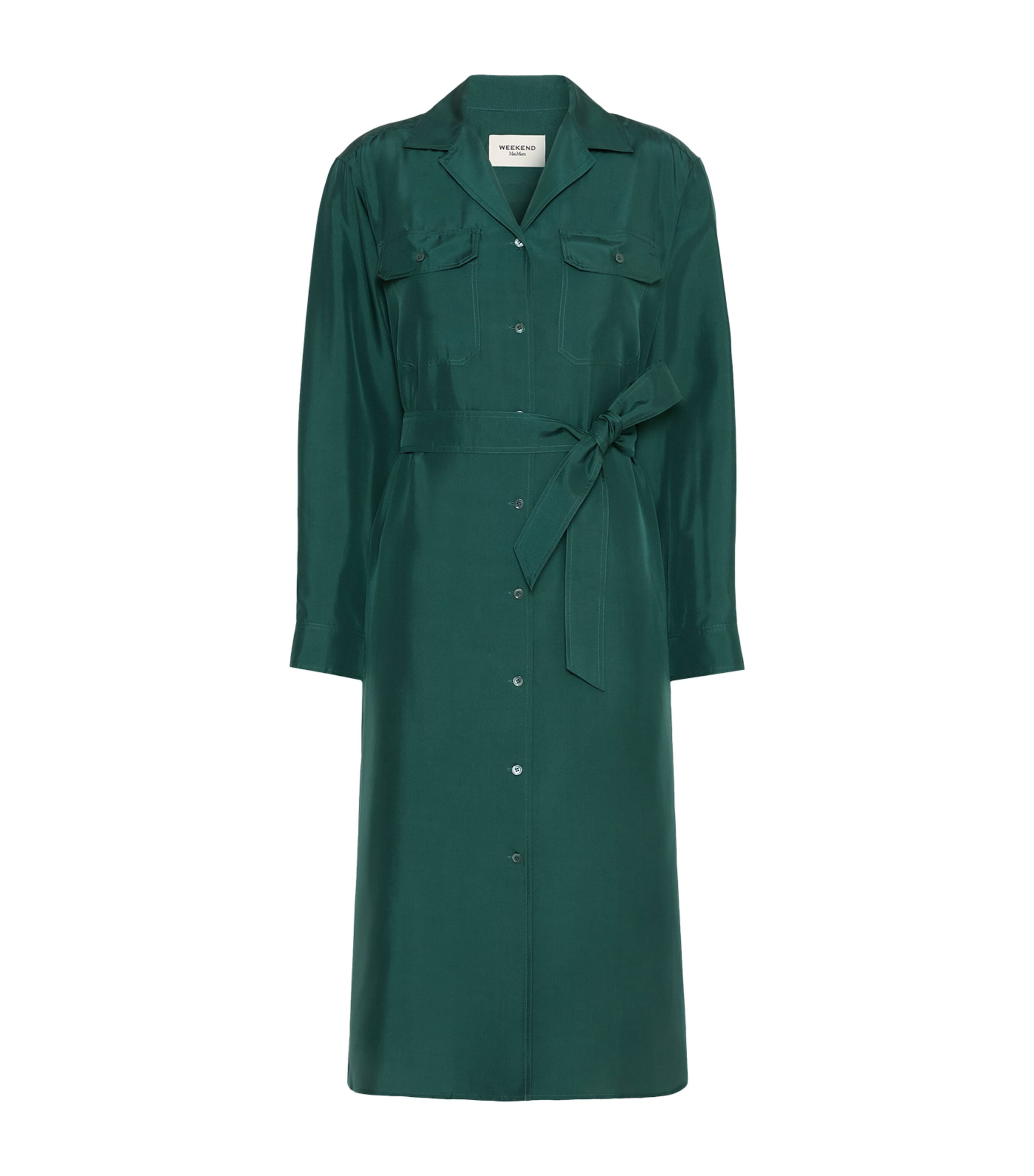 Weekend Max Mara Womens Silk Midi Shirt Dress Dark Green Image 1