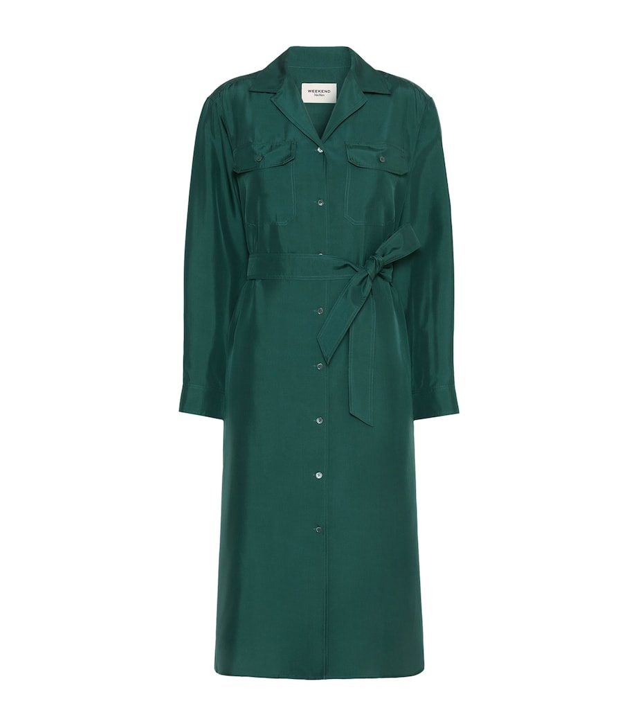 Weekend Max Mara Womens Silk Midi Shirt Dress Dark Green Image 1