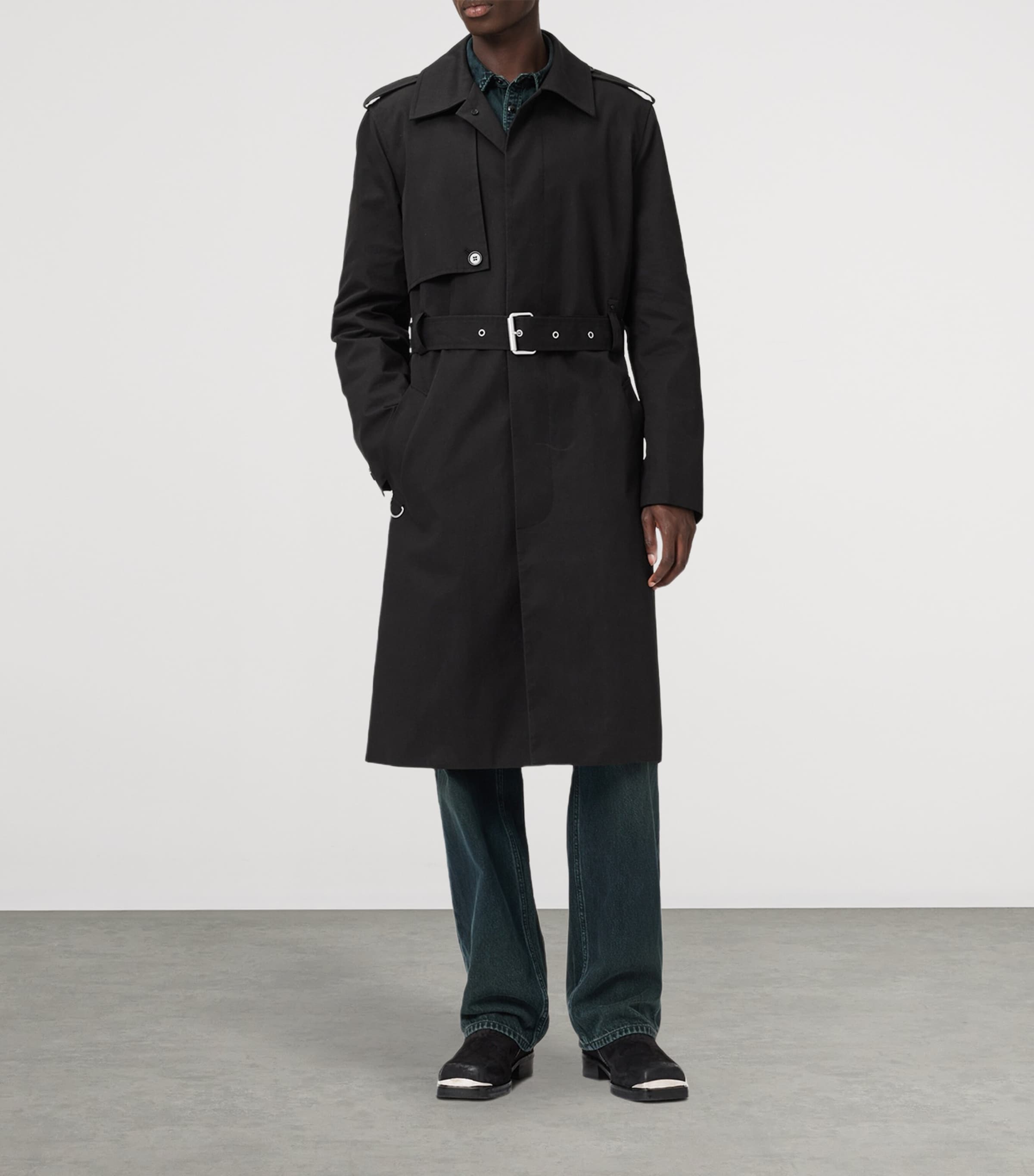 AllSaints Mens Cotton-Blend Bastille Trench Coat Black Image 2