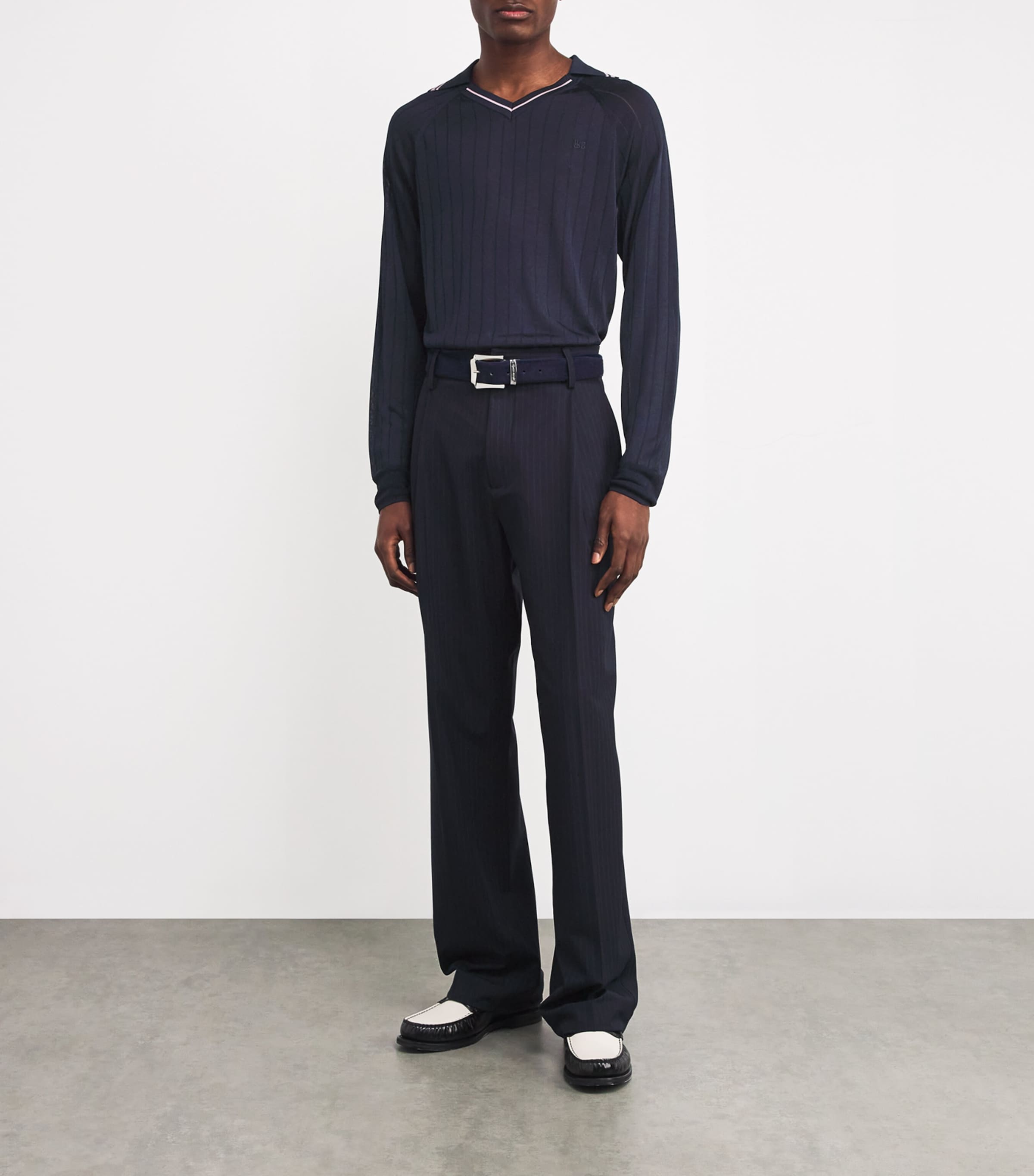 Wales Bonner Navy Roots Knitted Polo Shirt | Harrods US