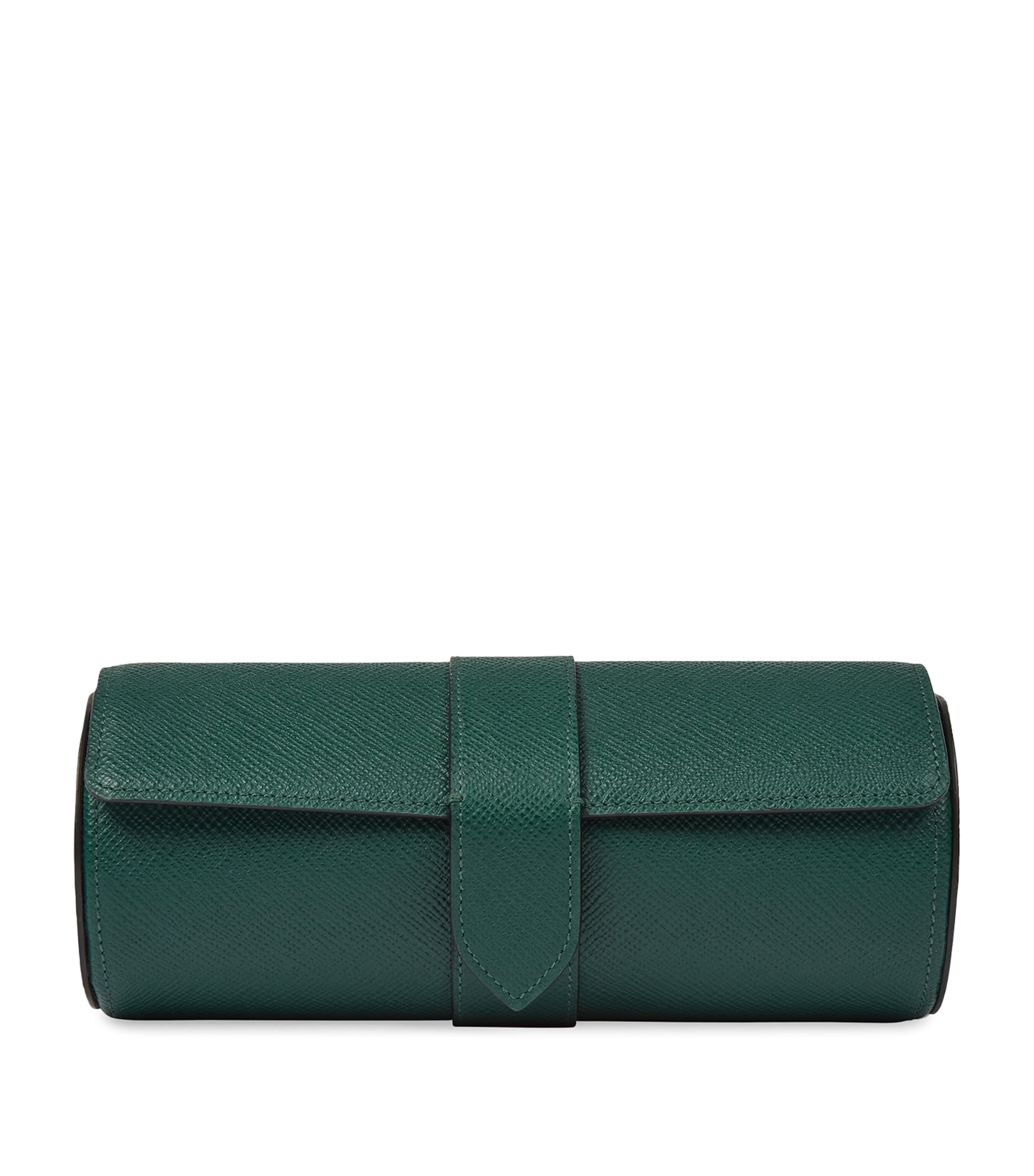 Shop Smythson Panama Leather Watch Roll In Green