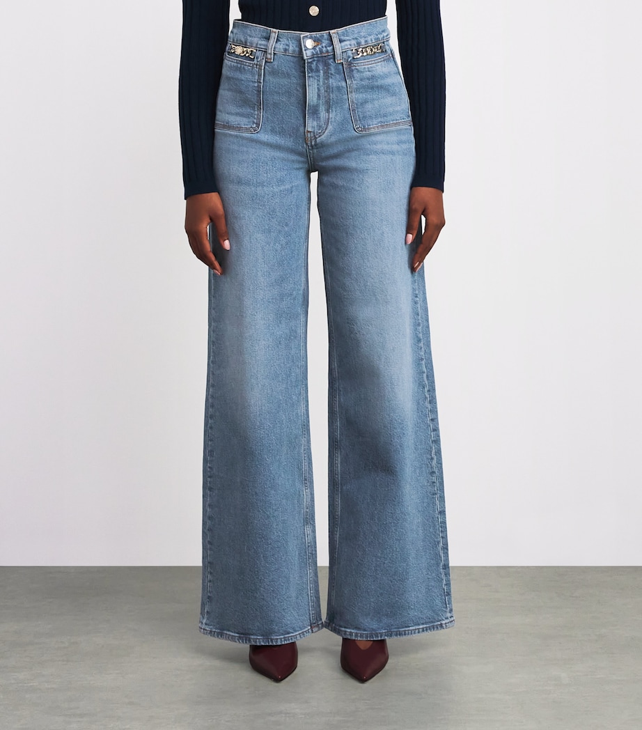 Chain-Detail Straight Jeans BLUE Image 3