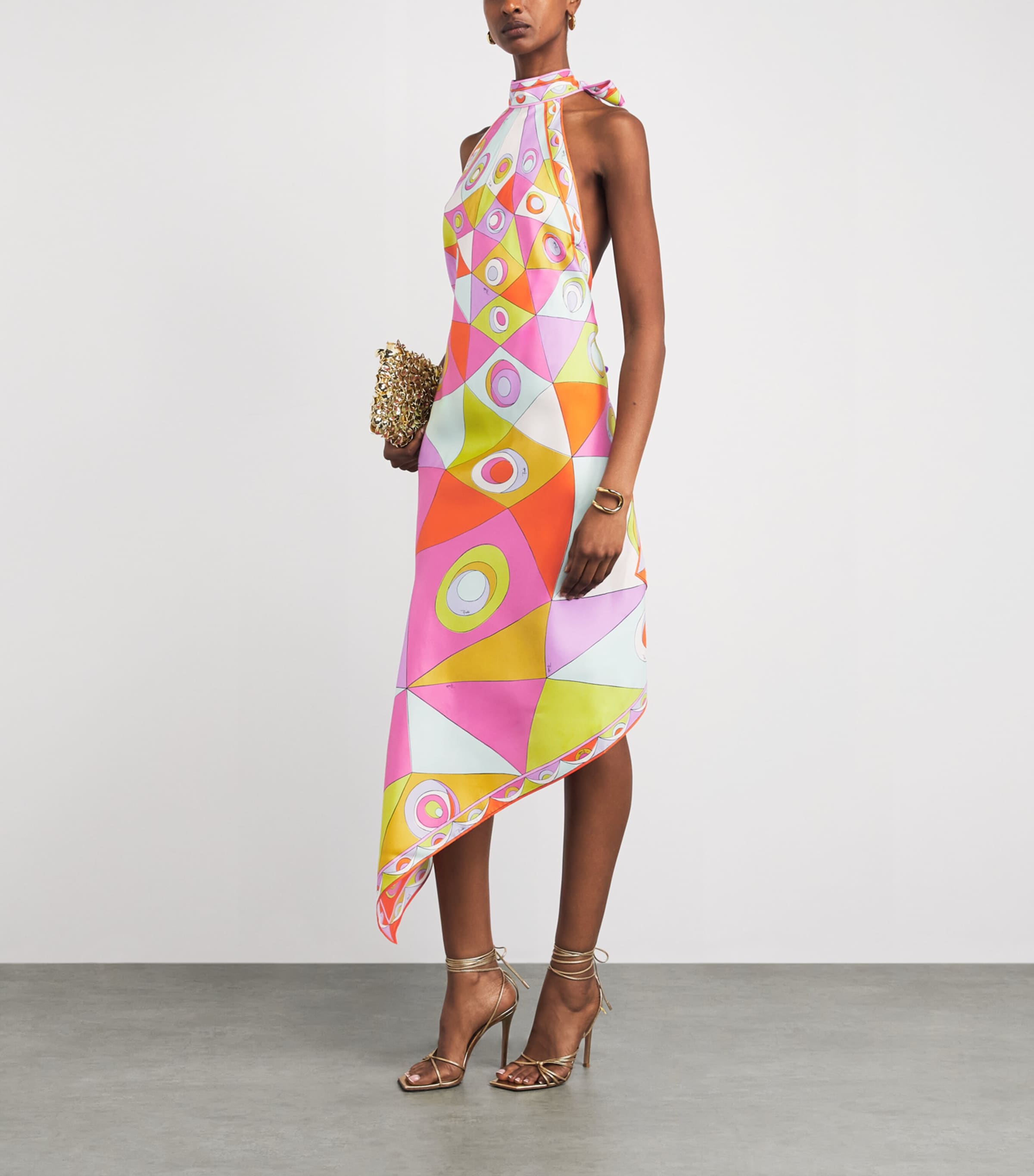 PUCCI Womens Silk Printed Halterneck Midi Dress Image 2