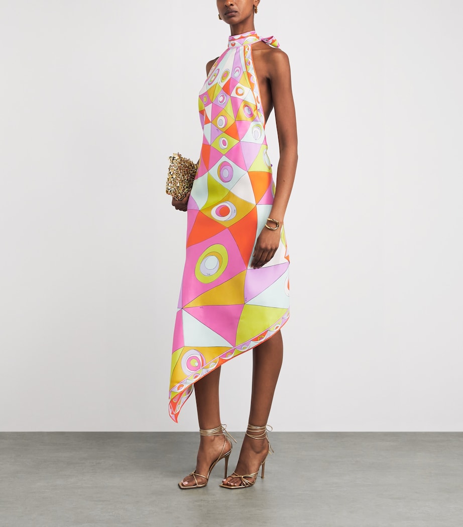 PUCCI Womens Silk Printed Halterneck Midi Dress Image 2