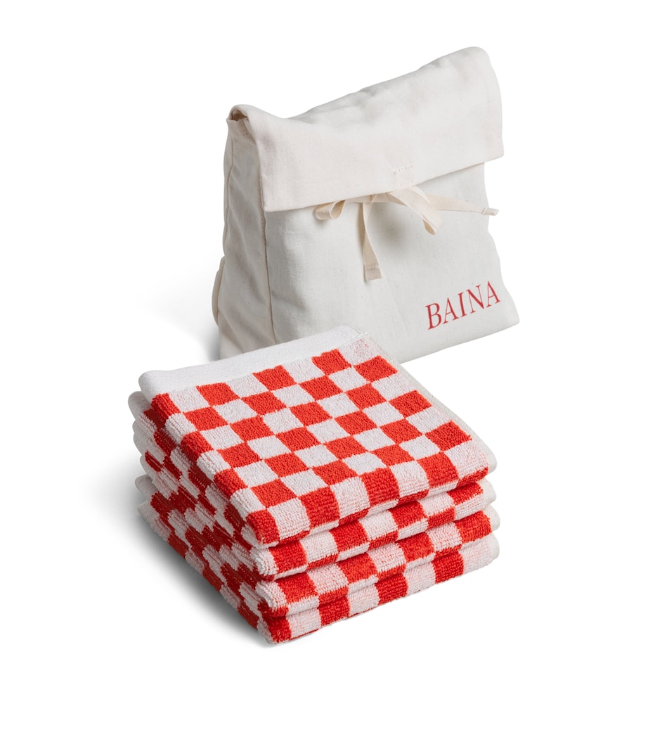 Set of 4 Organic Cotton Check Quill Facecloths (30cm x 30cm) PALOMA SUN & ECRU Image 2