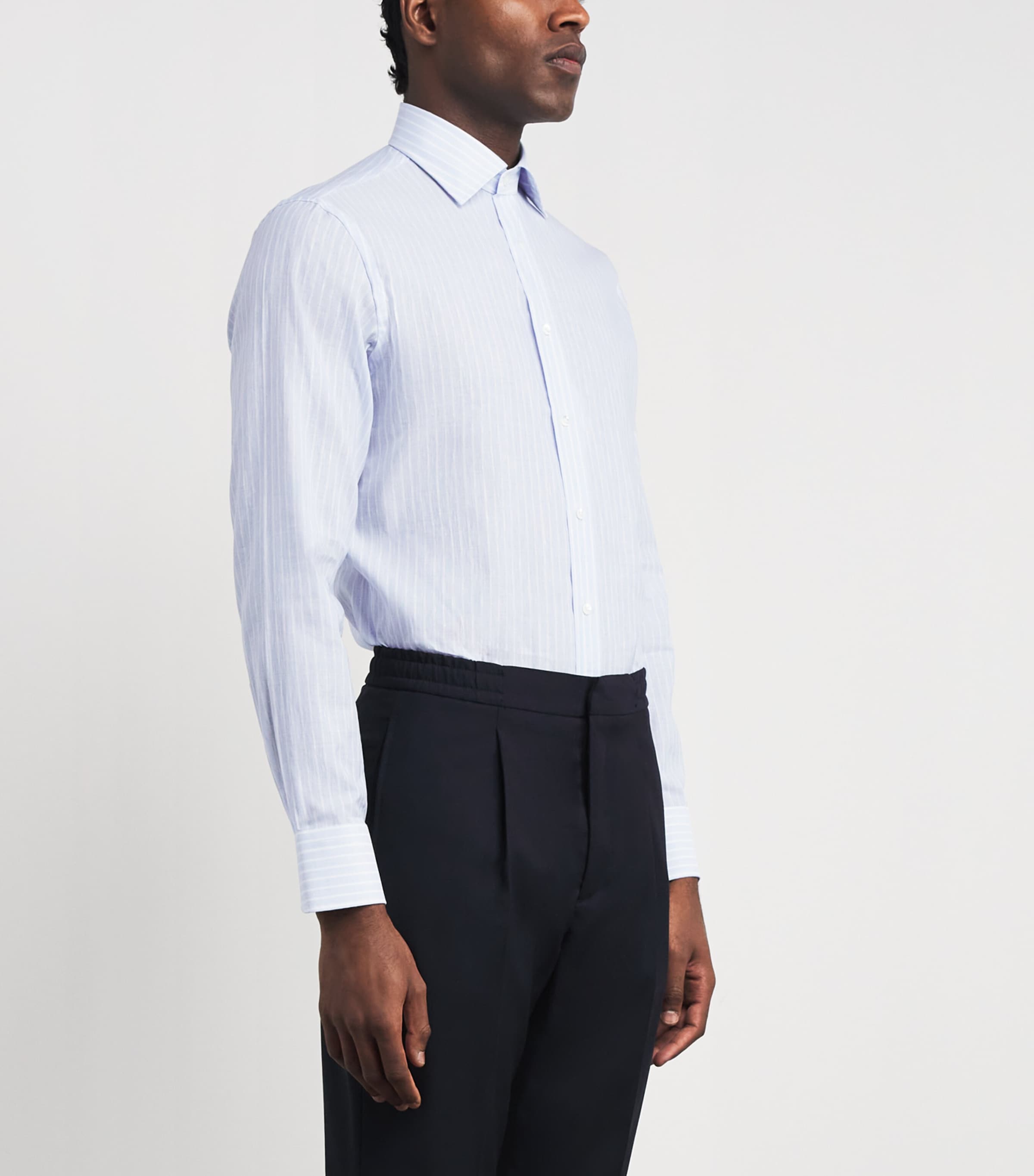 Canali Mens Cotton-Linen Stripe Shirt Image 4