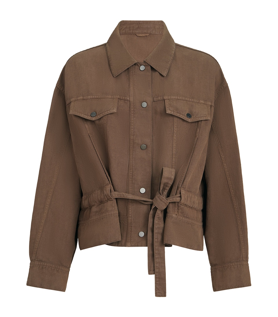 Brunello Cucinelli Cotton-Linen Waist-Tie Jacket Dark Brown