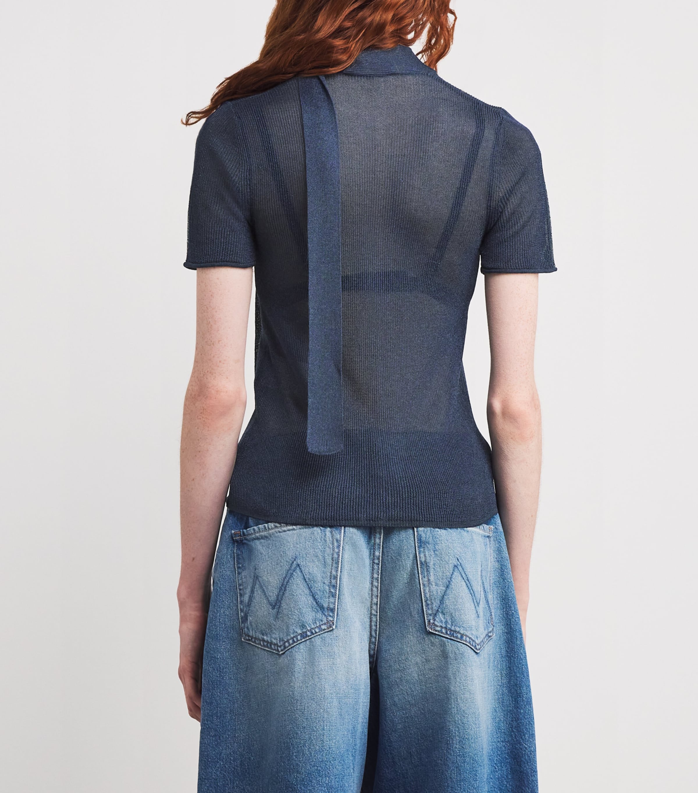 Short-Sleeve Scarf Cardigan NAVY Image 4