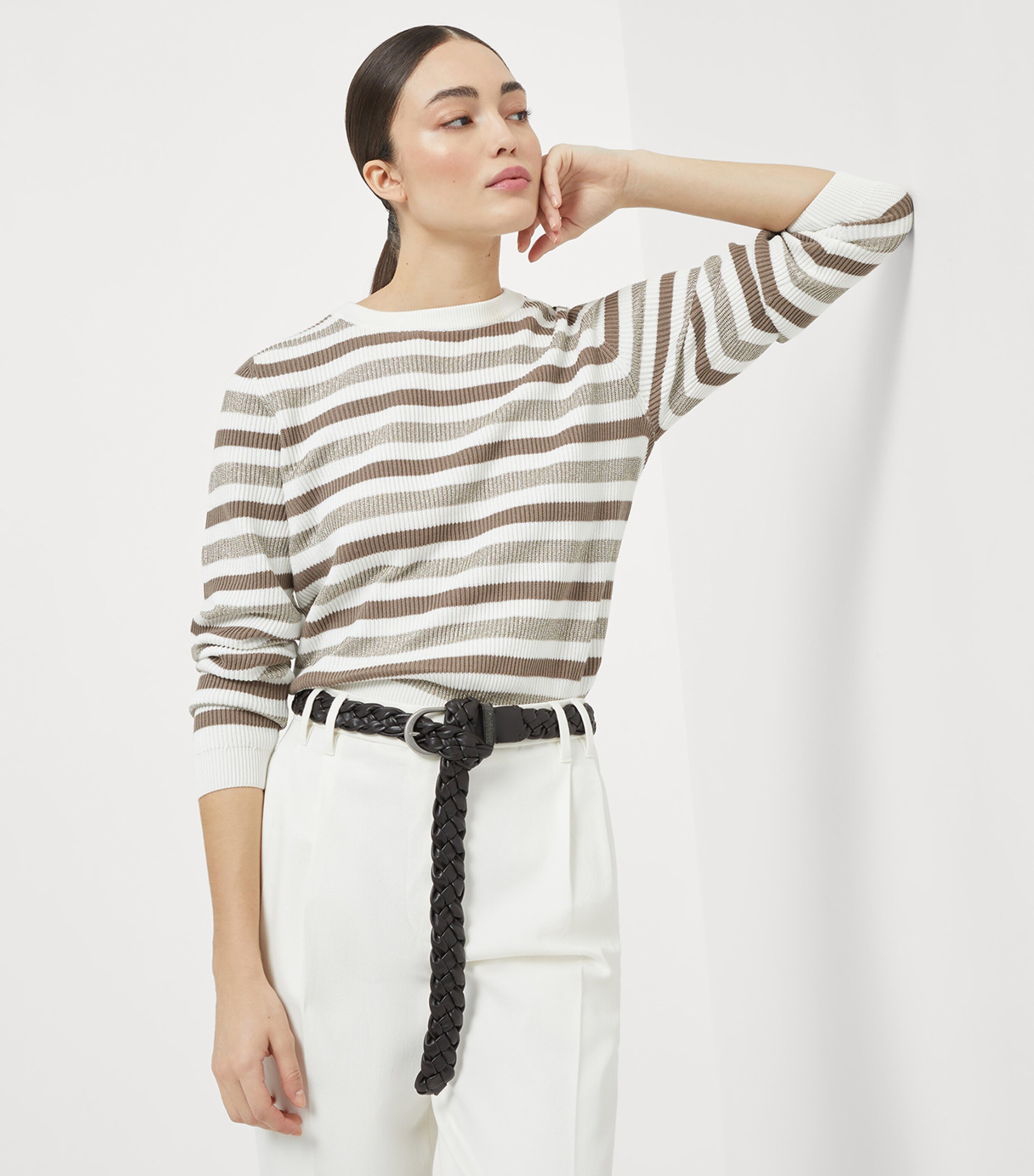 Brunello Cucinelli Womens Cotton Stripe Sweater Image 5