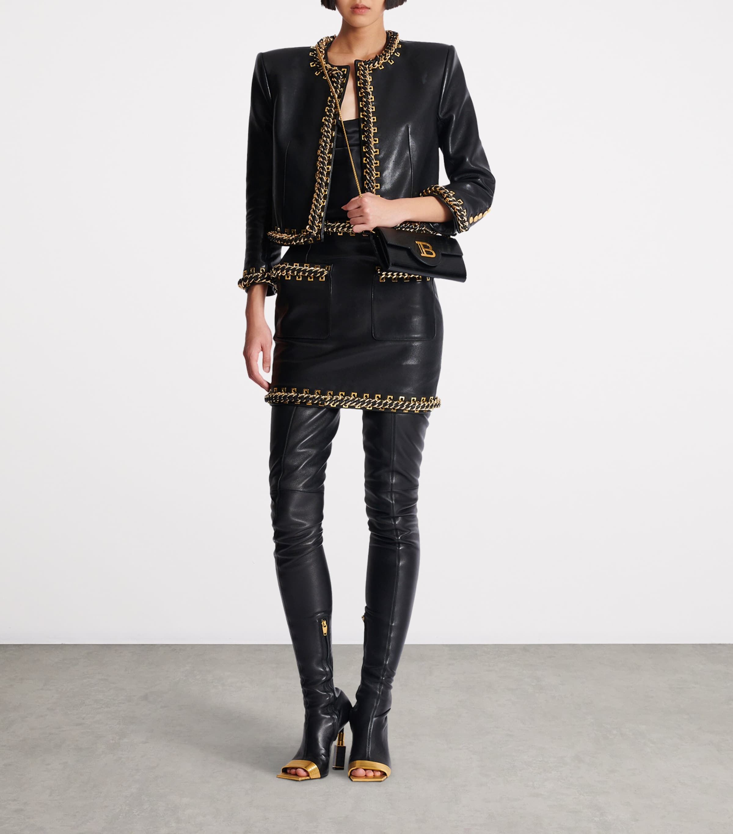 Lambskin Embellished Mini Skirt EAD NOIR/OR Image 5