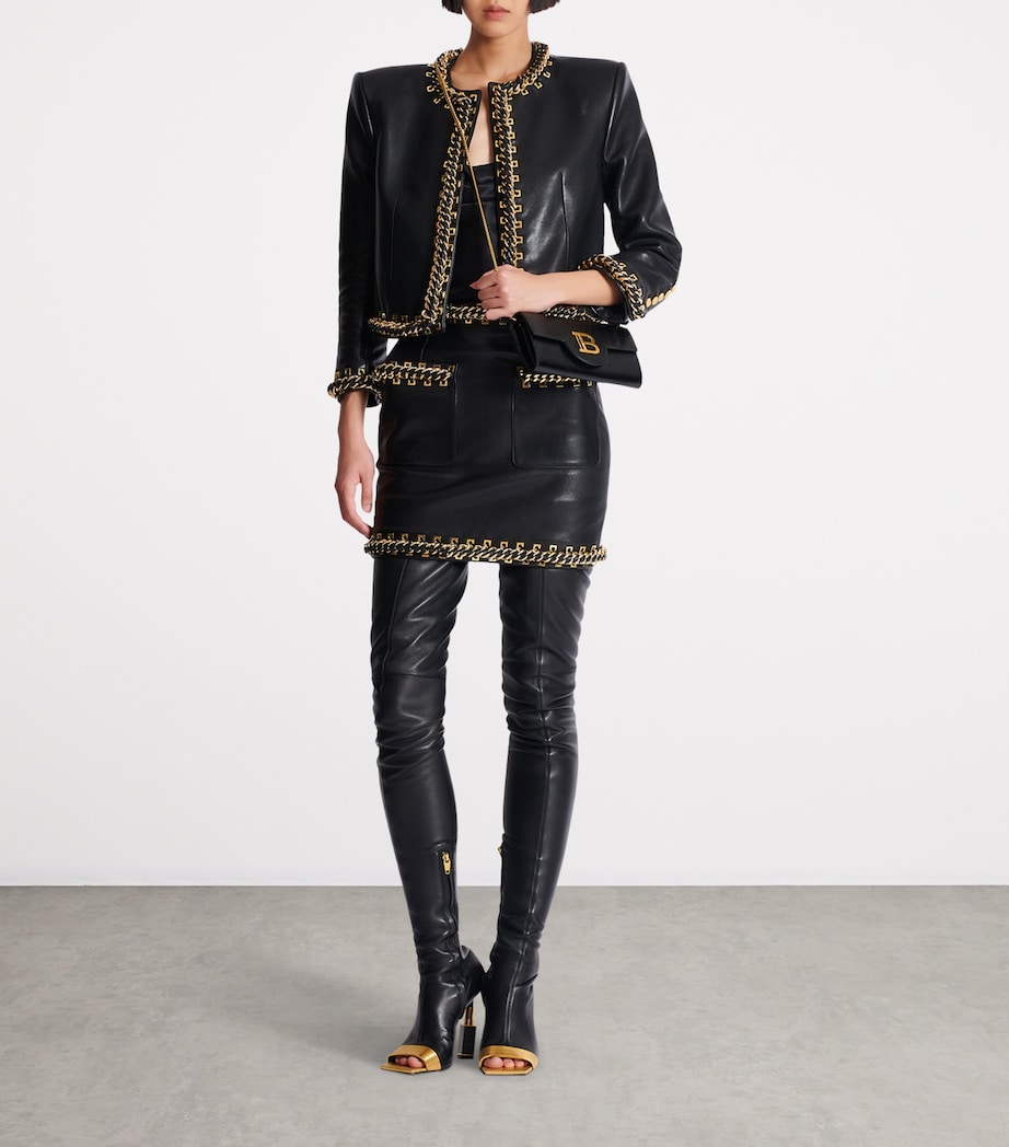 Lambskin Embellished Mini Skirt EAD NOIR/OR Image 5