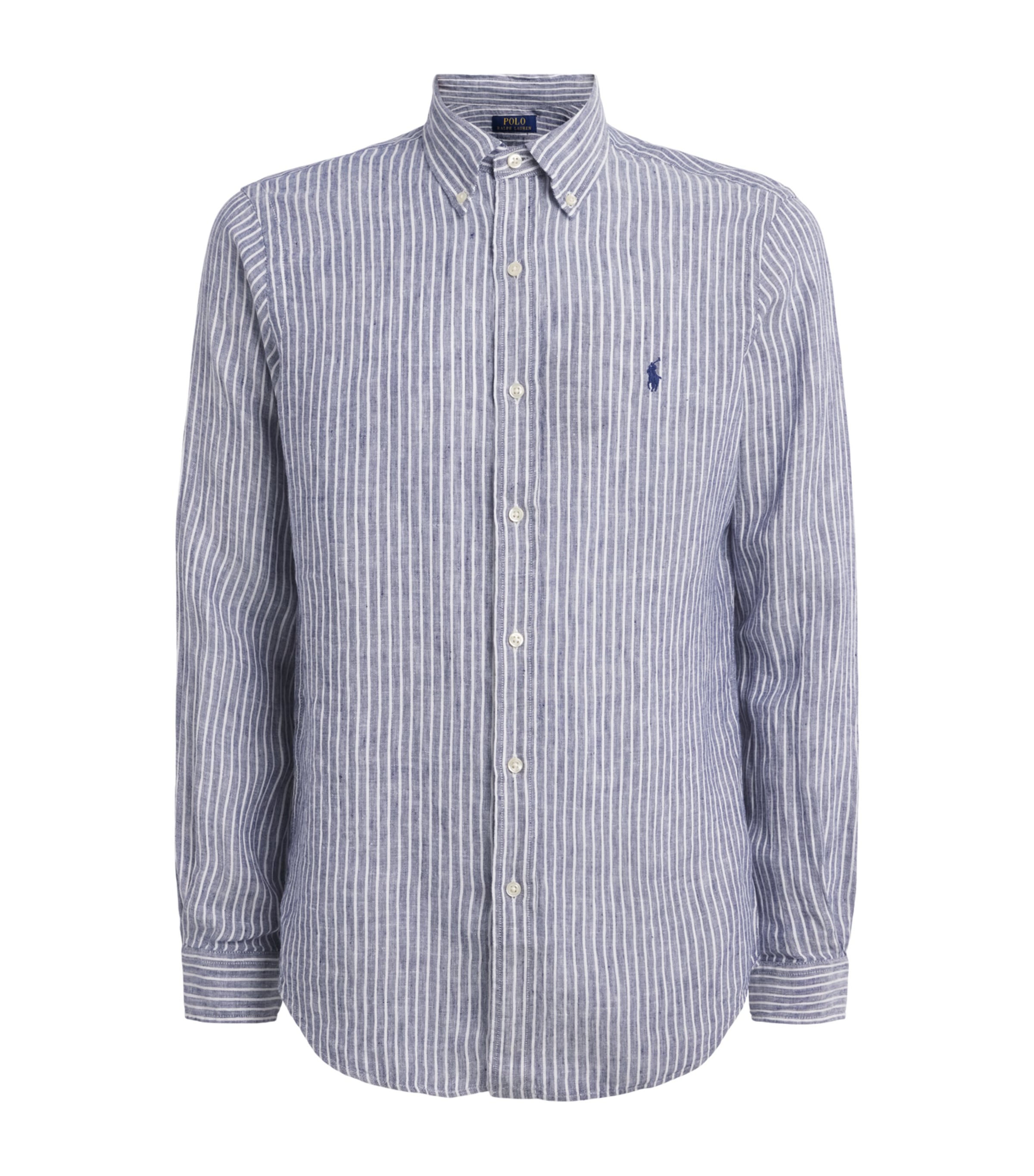 Polo Ralph Lauren Mens Linen Custom-Fit Stripe Shirt Clssc Nvy Whte Image 1