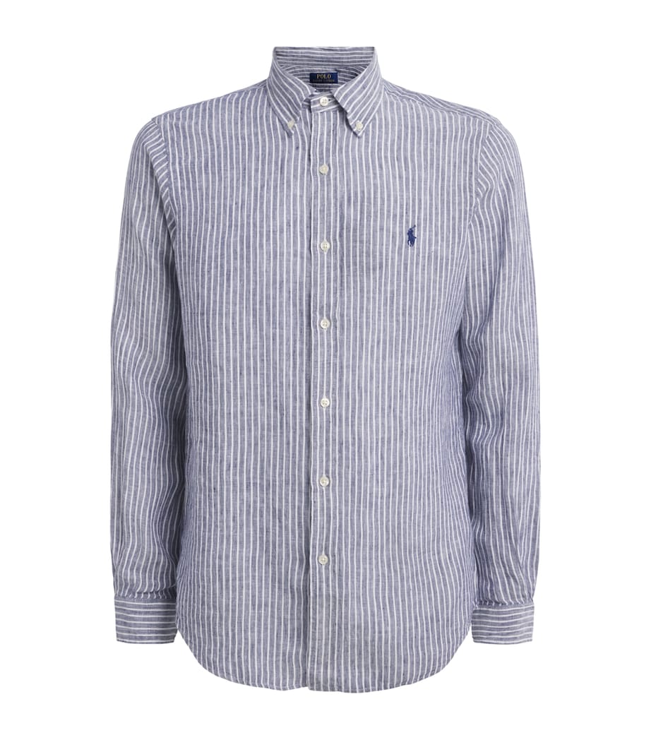 Polo Ralph Lauren Mens Linen Custom-Fit Stripe Shirt Clssc Nvy Whte Image 1