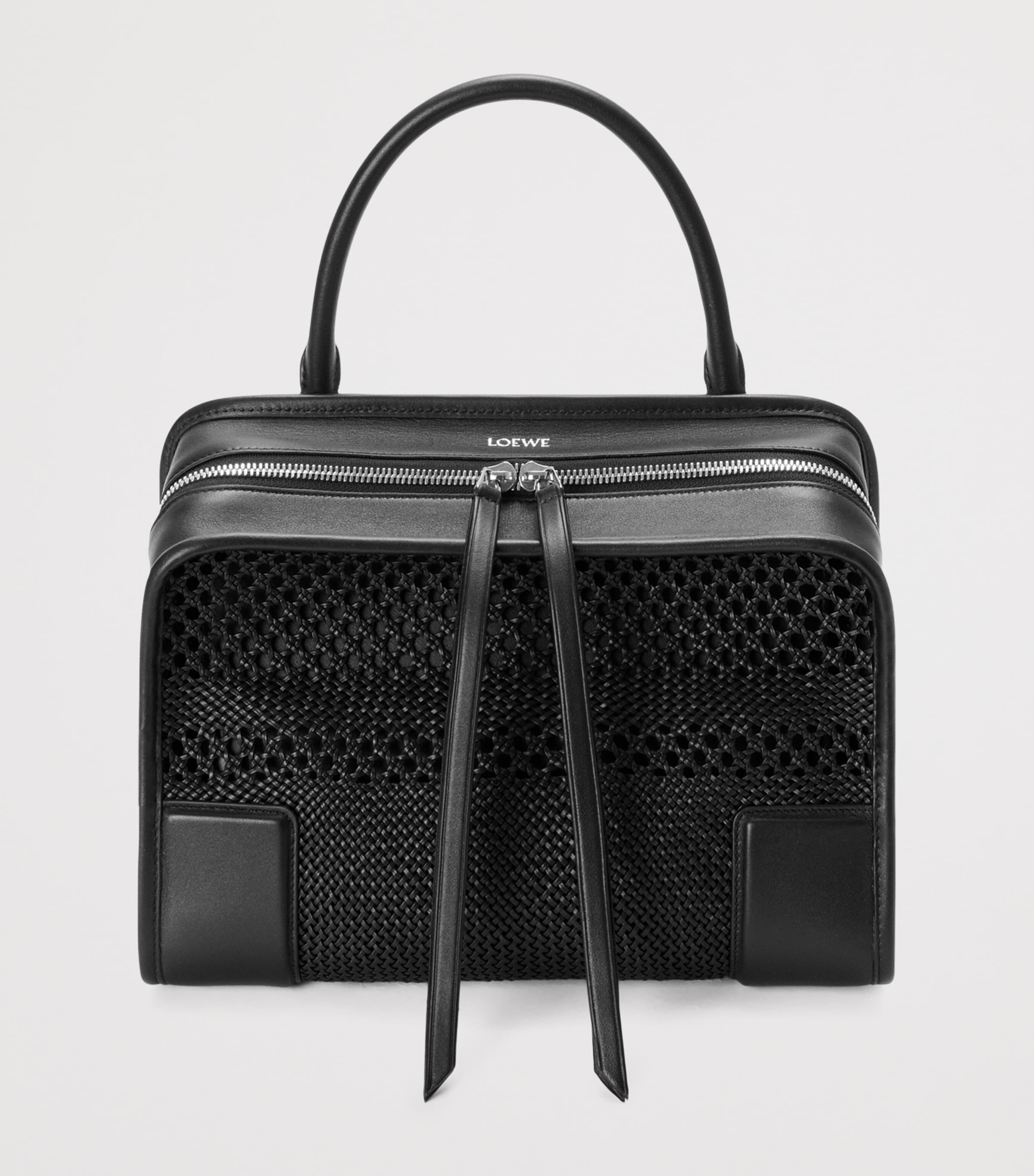 LOEWE Medium Woven Leather Amazona 180 Top-Handle Bag Black Image 9
