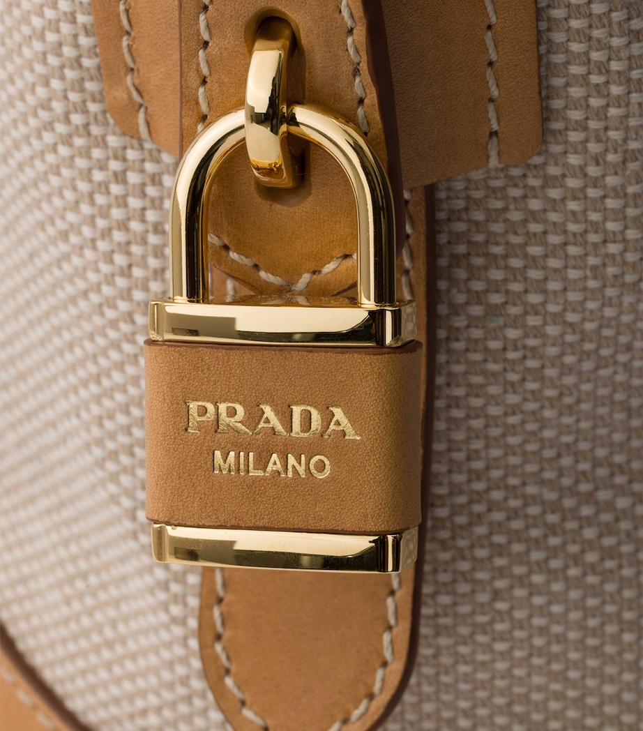 Prada Canvas and Leather Tote Bag Neutral Image 6