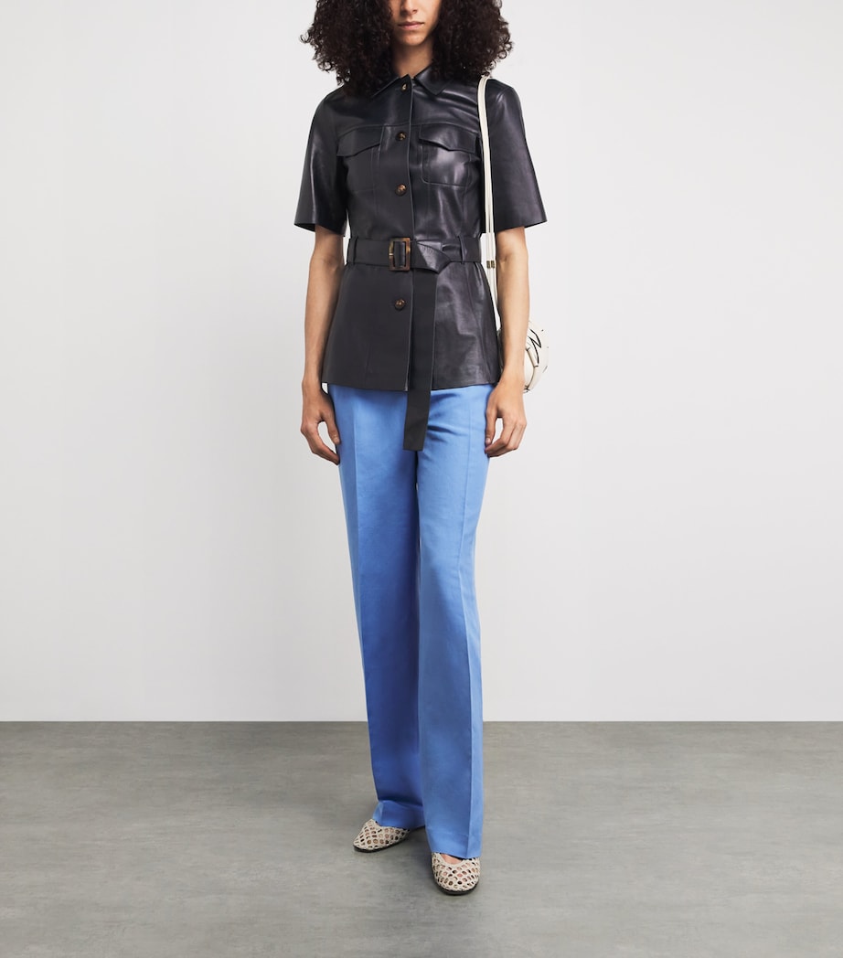 Lafayette 148 Womens Leather Belted Jacket Ink Ink Image 2