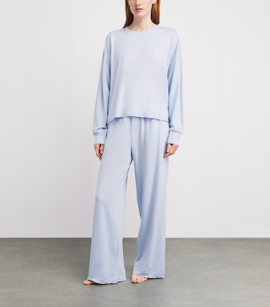 Polo Ralph Lauren Womens Terry Long Pyjama Set Xenon Blue Image 2