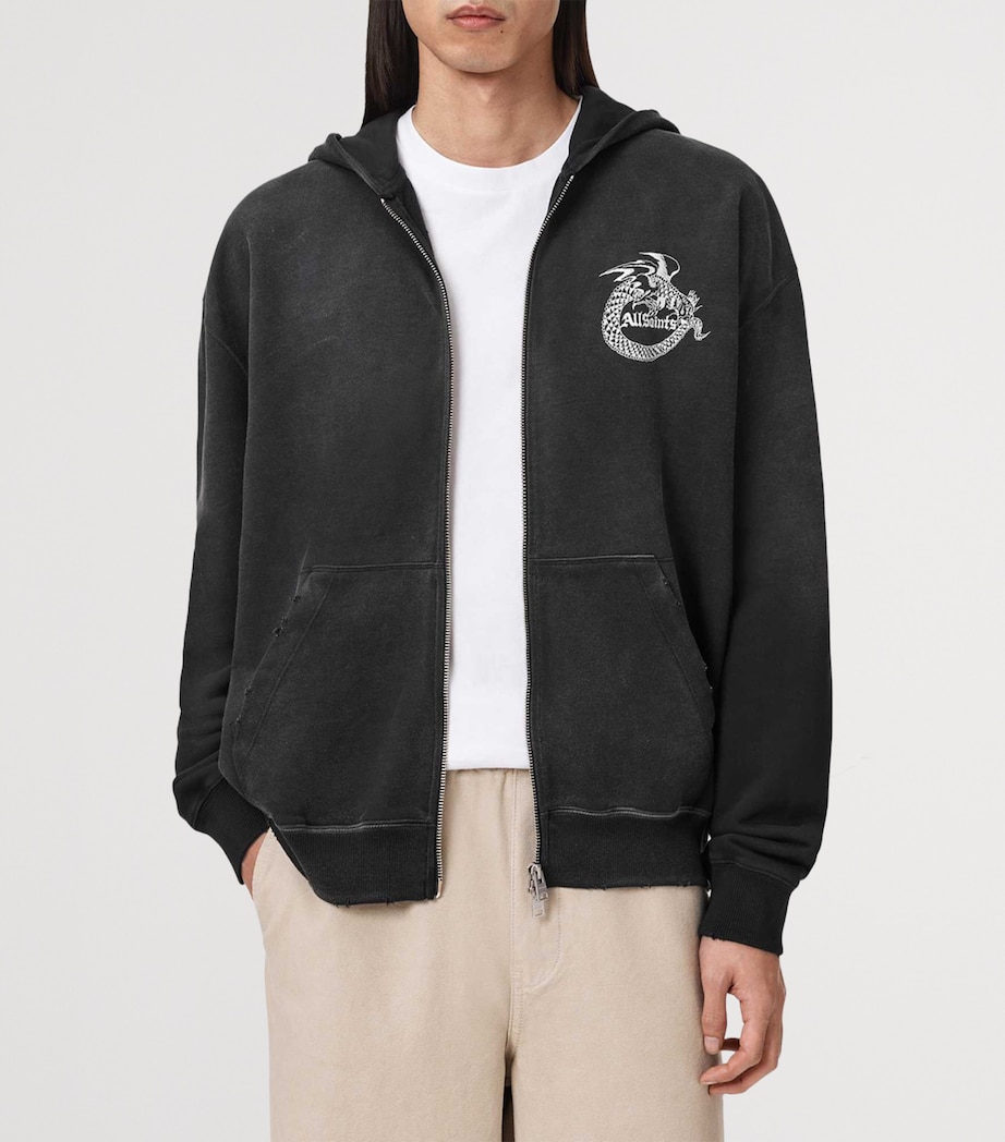 AllSaints Mens Organic Cotton Terra Hoodie Washed Black Image 3