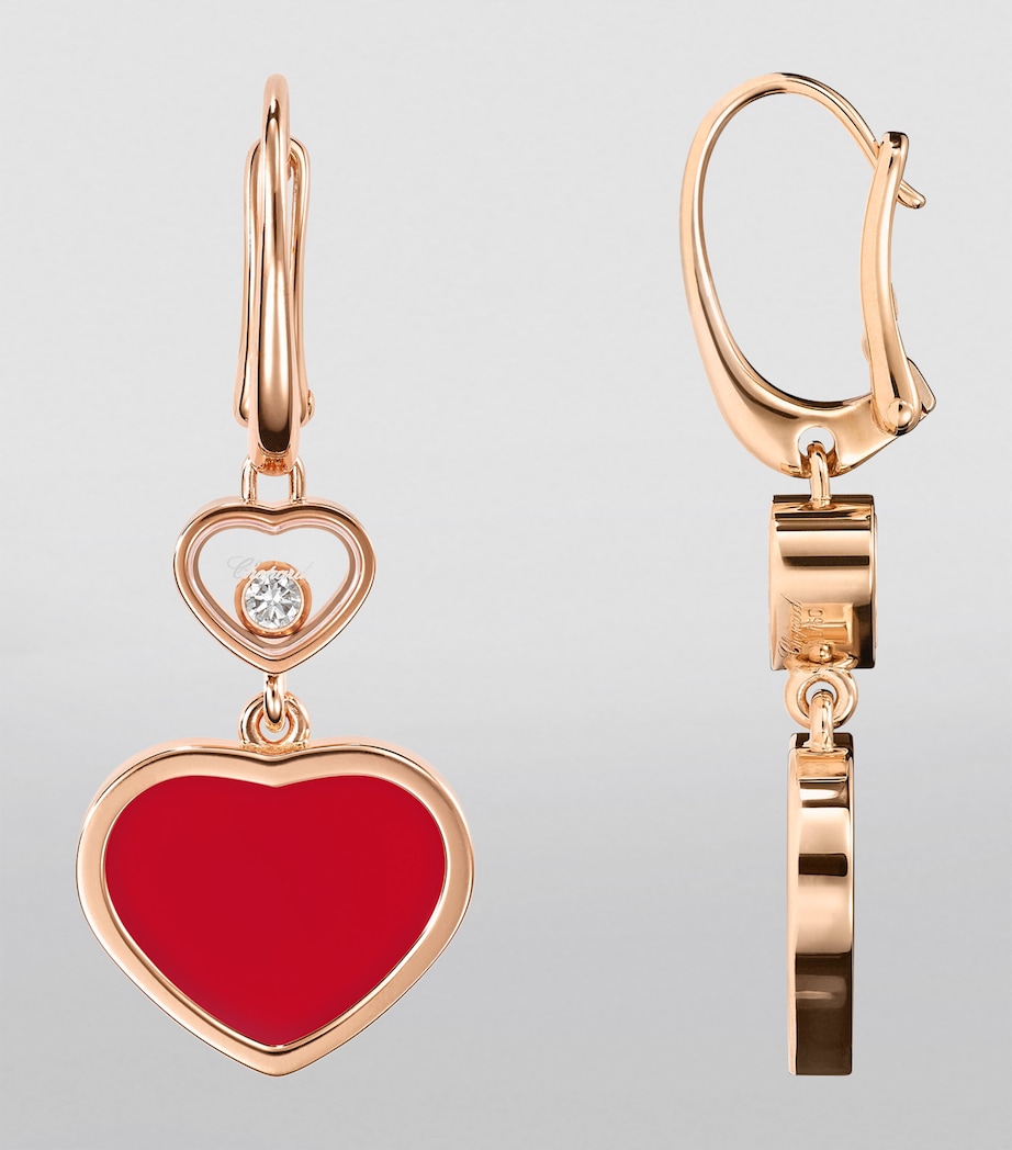 Rose Gold, Carnelian and Diamond Happy Hearts Earrings 18K ROSE GOLD Image 3