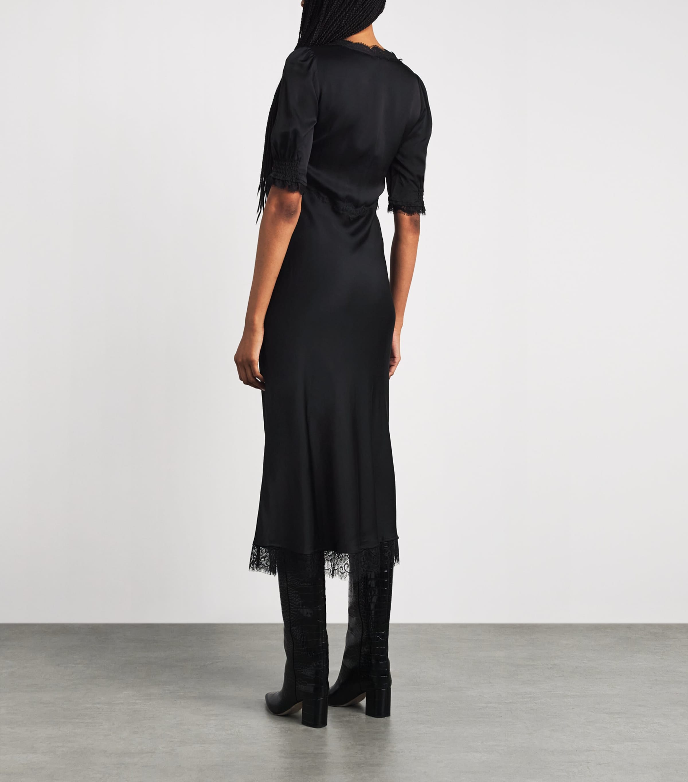Rixo Womens Satin Annina Midi Dress Black Image 4