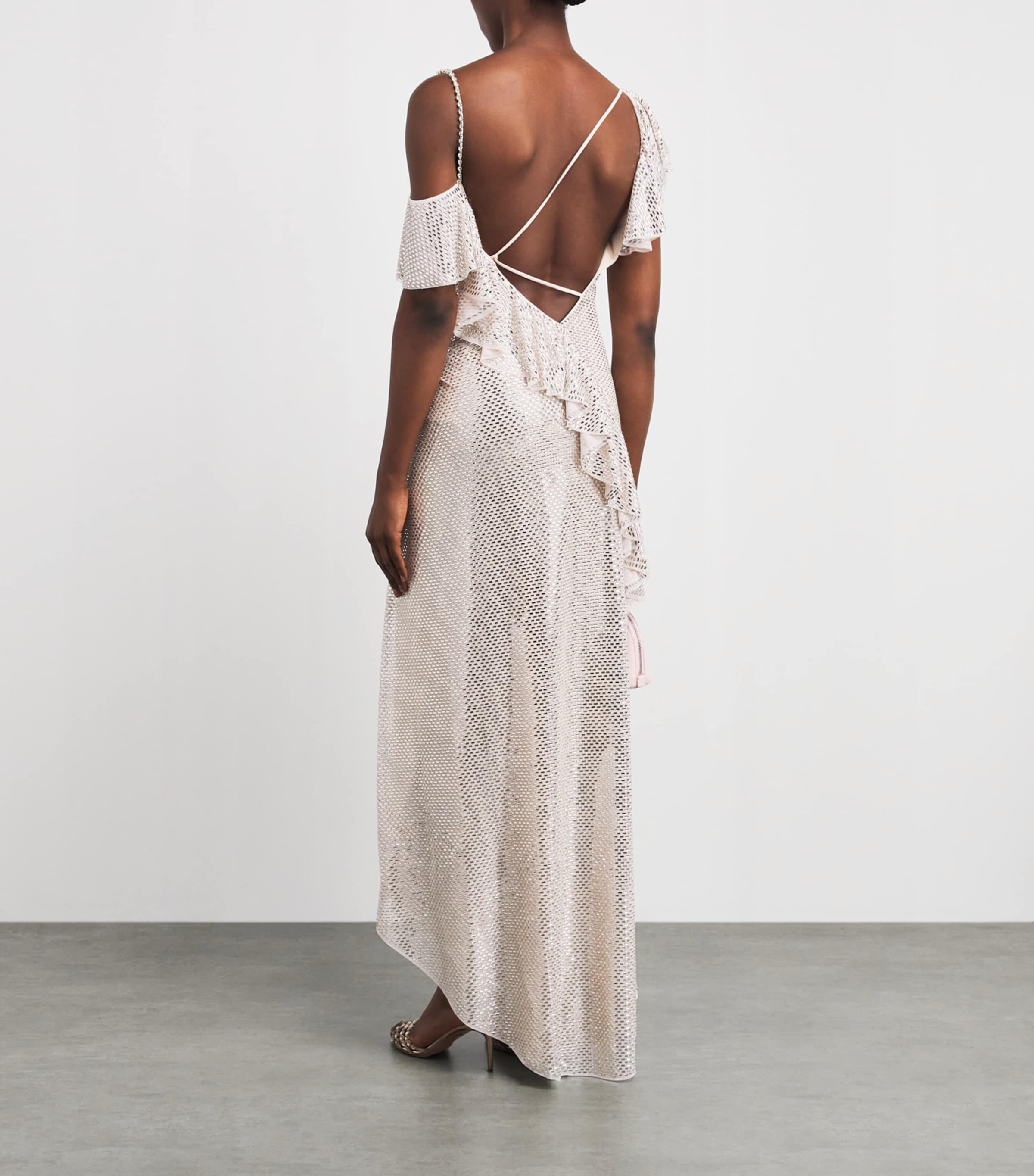 Self-Portrait Womens Rhinestone Gathered Maxi Dress Champagne Image 4