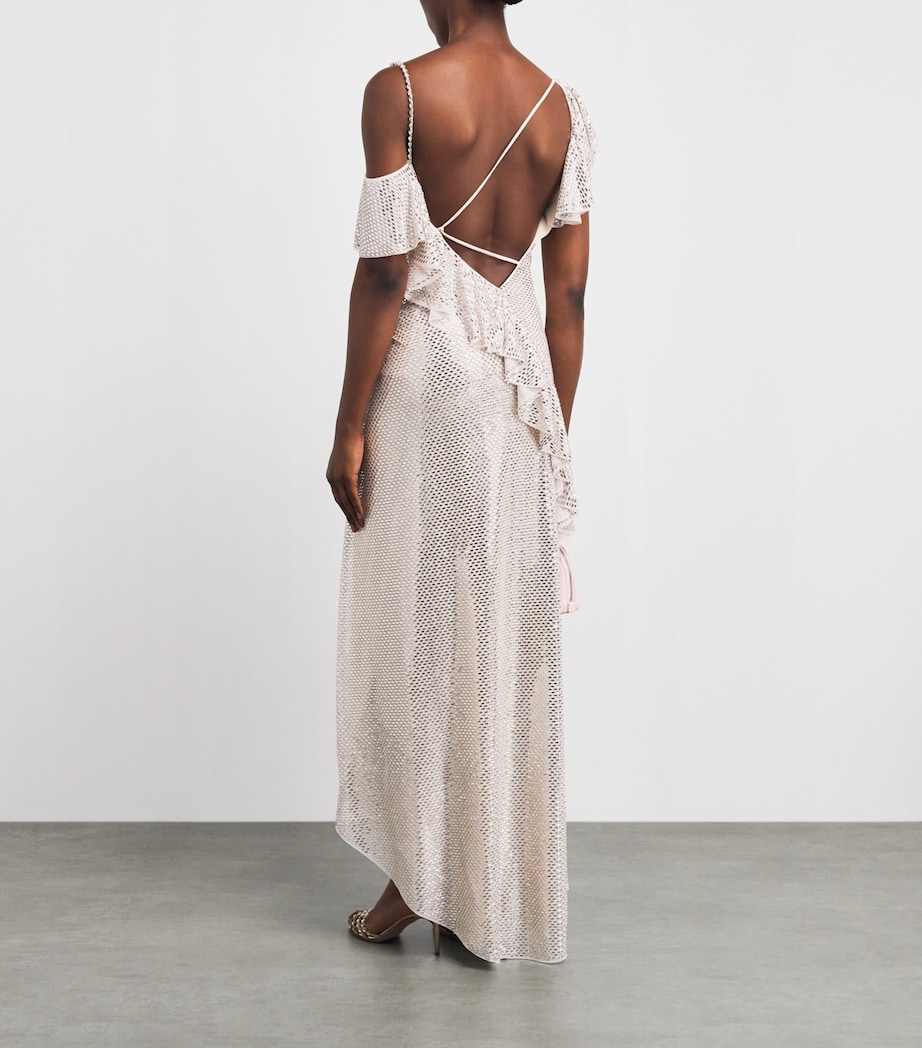 Self-Portrait Womens Rhinestone Gathered Maxi Dress Champagne Image 4