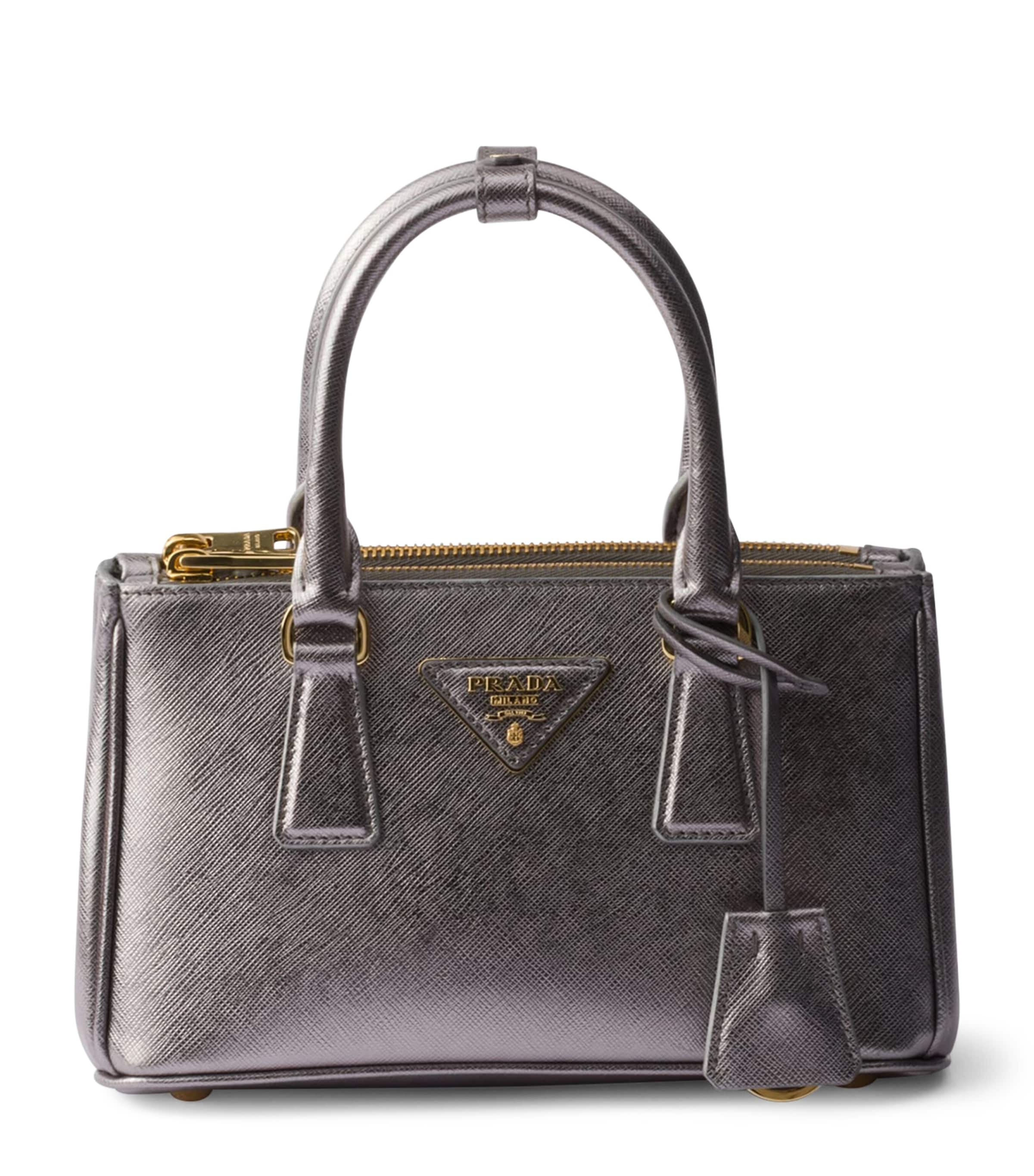Prada Metallic Mini Metallic Saffiano Leather Galleria Top-Handle 