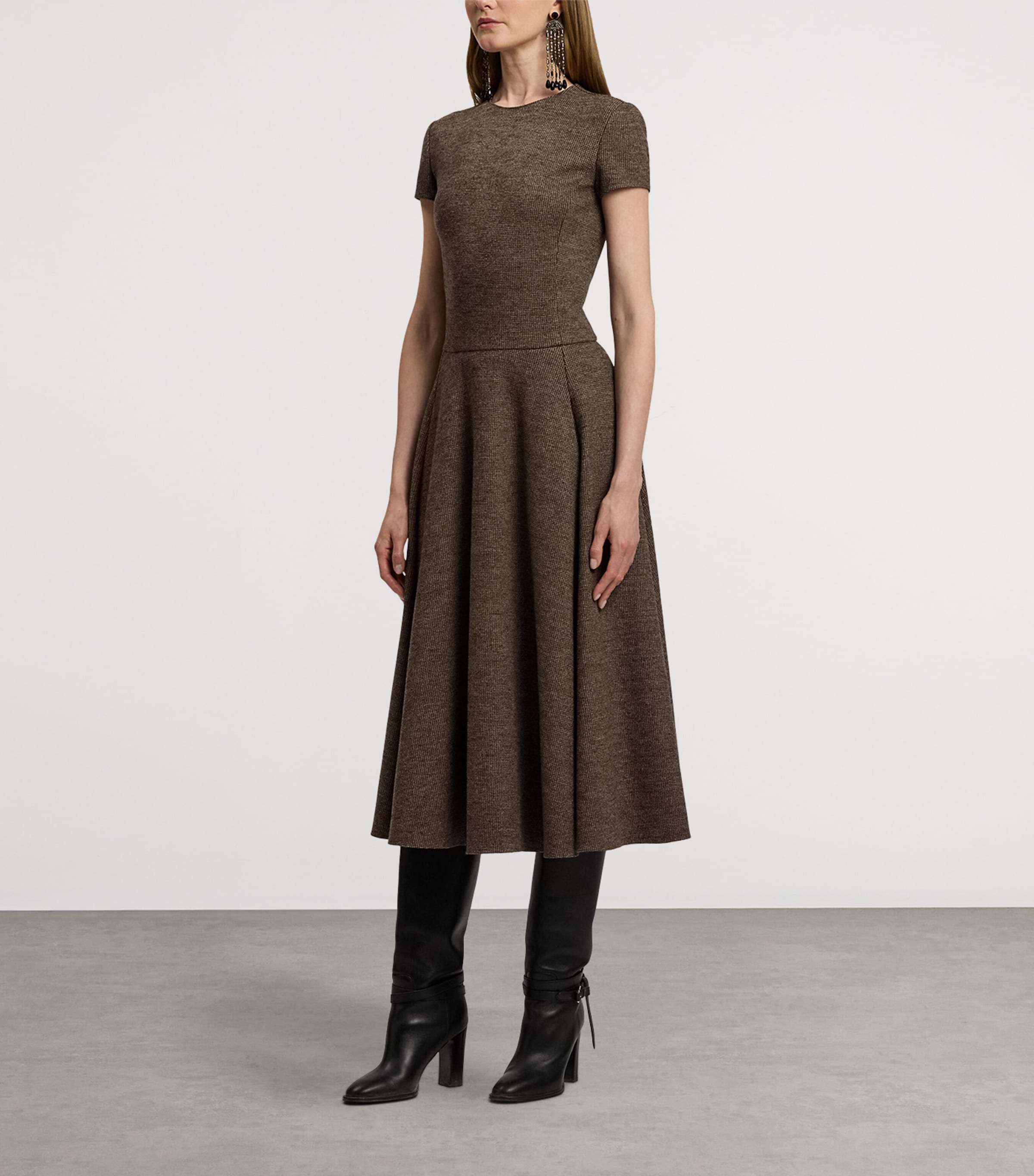 Wool Tick-Weave Margaret Midi Dress DARK BROWN/CAMEL Image 7