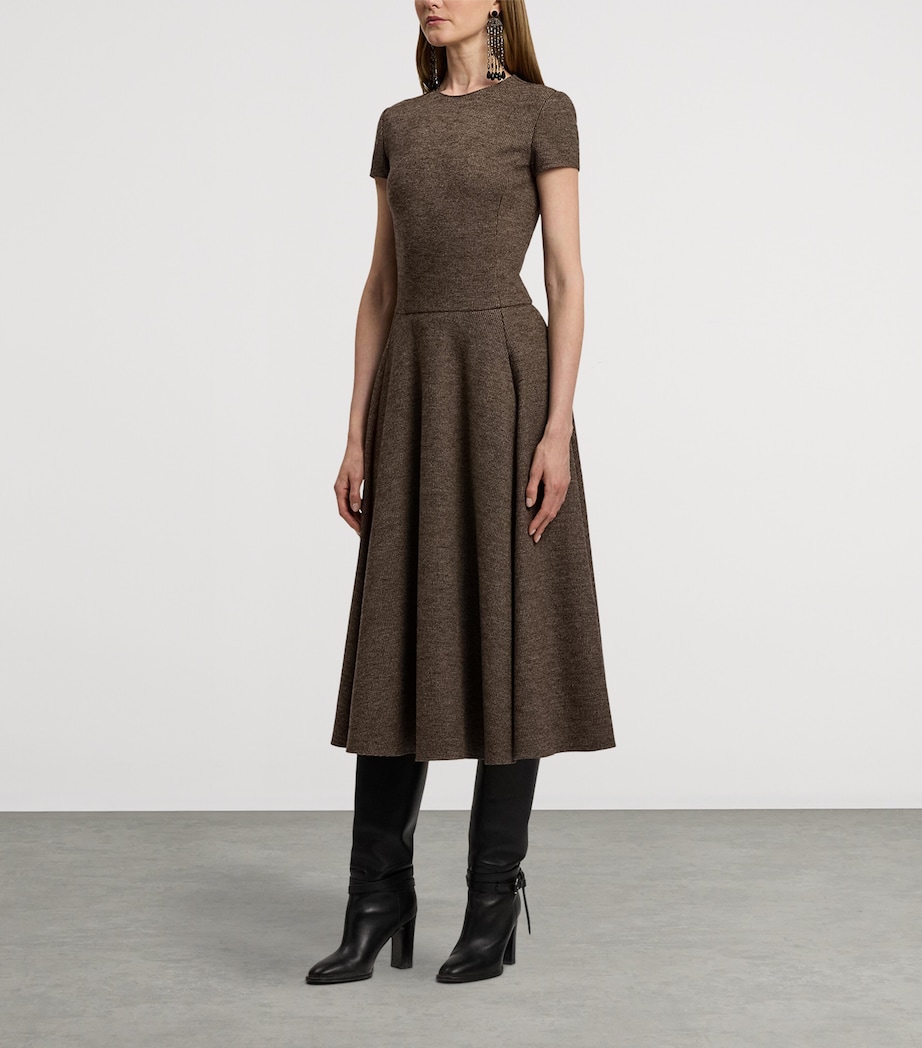 Wool Tick-Weave Margaret Midi Dress DARK BROWN/CAMEL Image 7